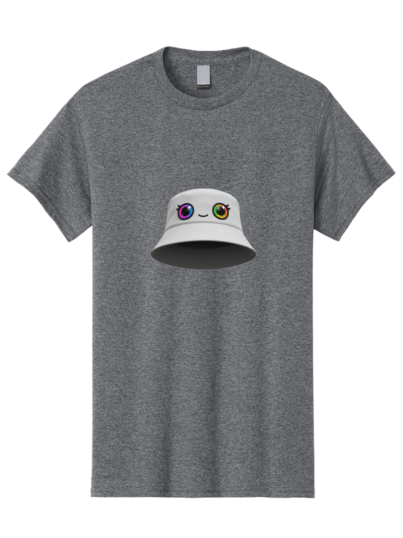 White-Hat-With-Eyes Men'S Graphic Tee, 100% Cotton, Comfortable Casual Summer Wear, Machine Washable, Bucket Hat, Cartoon Eyes, Rainbow Colors, Kawaii Fashion, Colorful Accessories, Streetwear, Hat Design, Smiley Face Bad915
