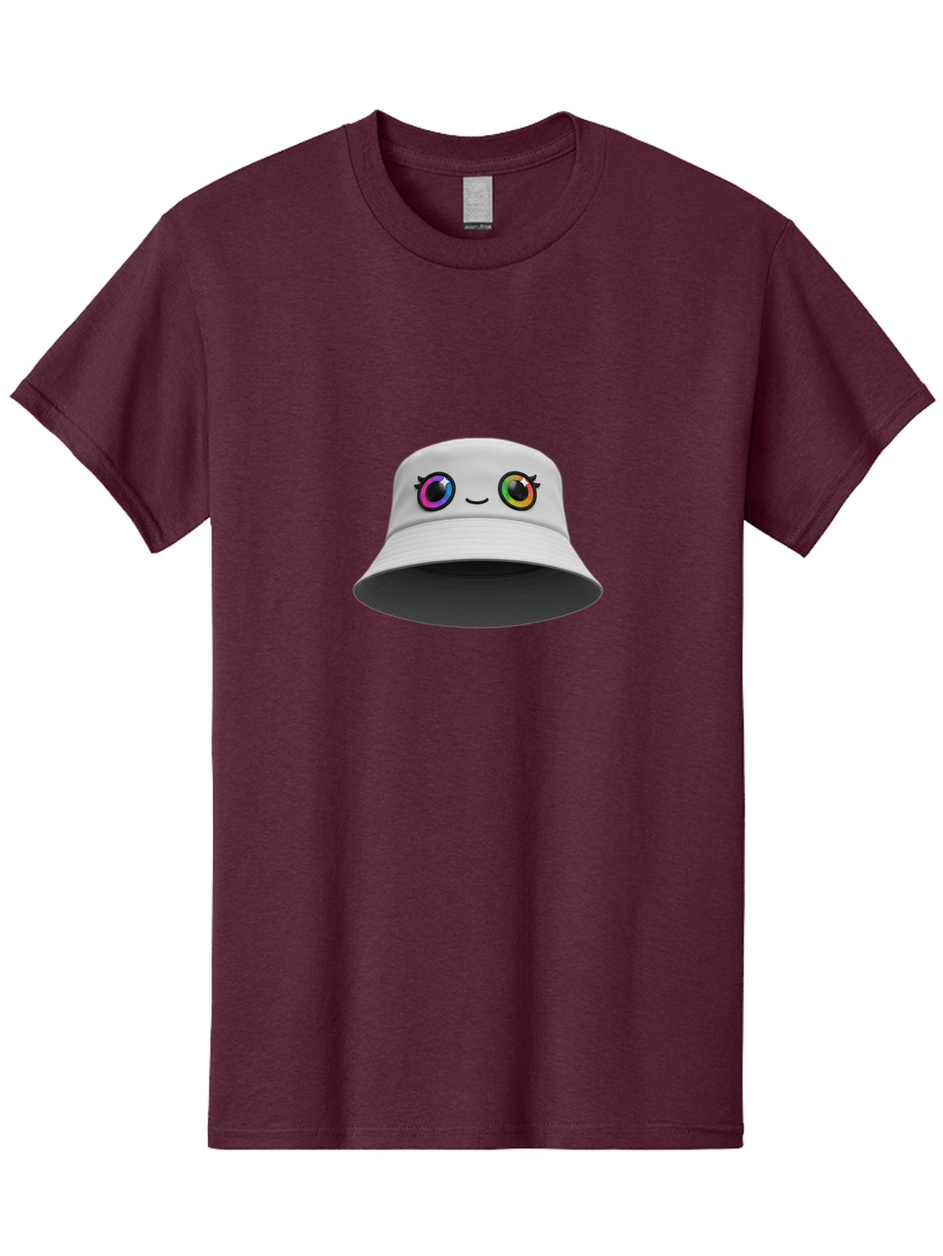 White-Hat-With-Eyes Men'S Graphic Tee, 100% Cotton, Comfortable Casual Summer Wear, Machine Washable, Bucket Hat, Cartoon Eyes, Rainbow Colors, Kawaii Fashion, Colorful Accessories, Streetwear, Hat Design, Smiley Face Bad915