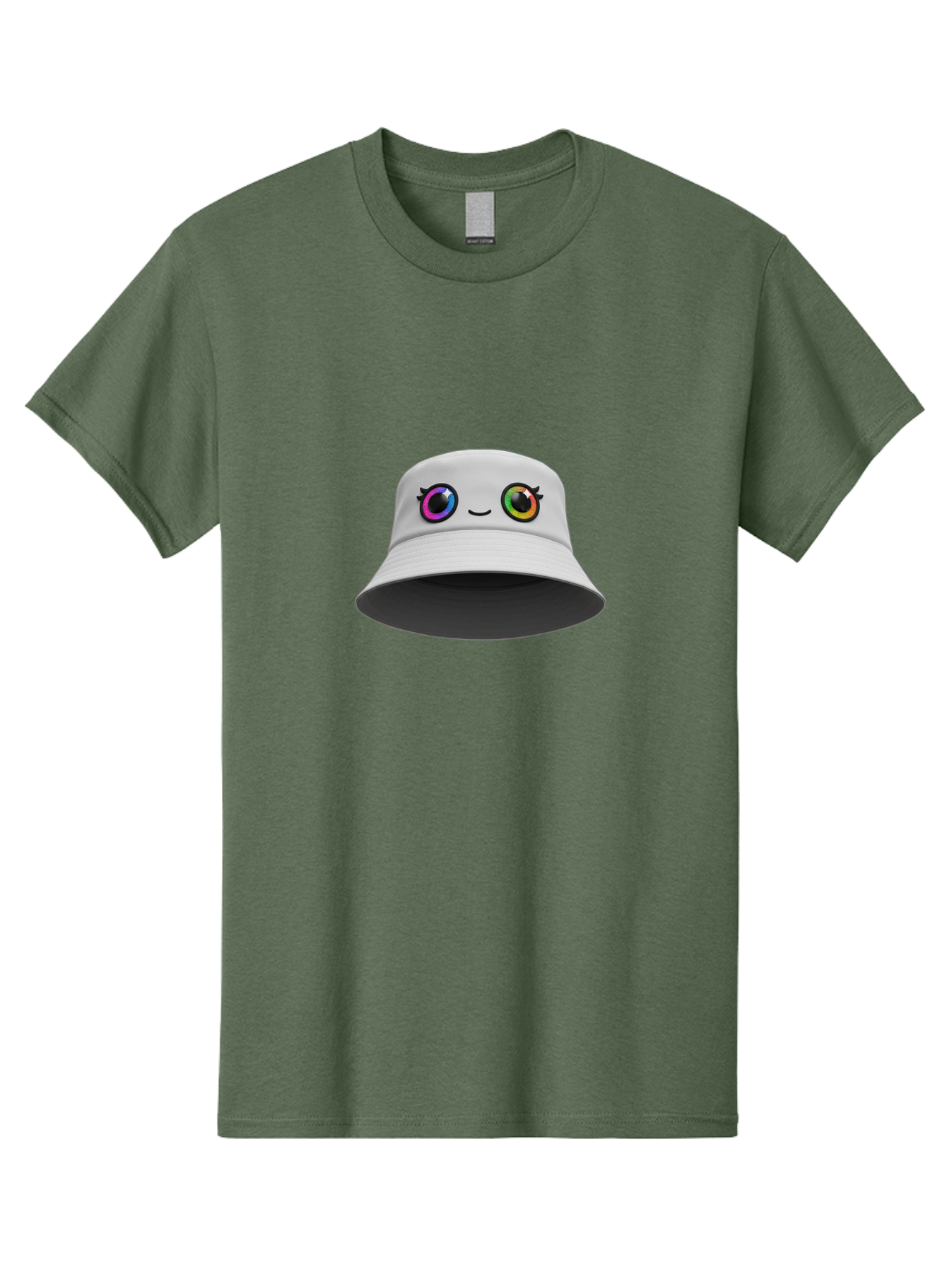 White-Hat-With-Eyes Men'S Graphic Tee, 100% Cotton, Comfortable Casual Summer Wear, Machine Washable, Bucket Hat, Cartoon Eyes, Rainbow Colors, Kawaii Fashion, Colorful Accessories, Streetwear, Hat Design, Smiley Face Bad915