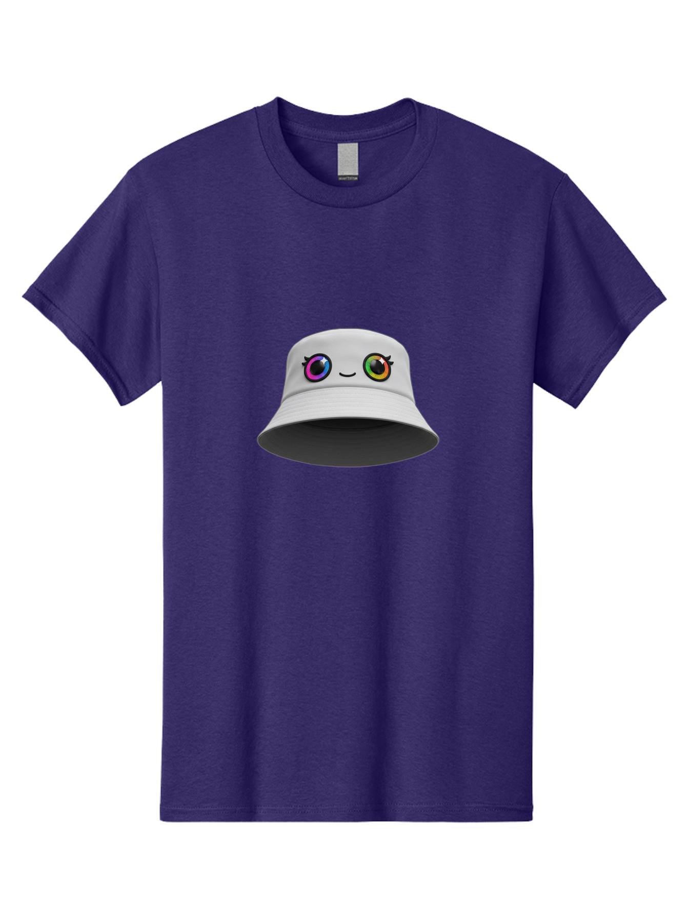 White-Hat-With-Eyes Men'S Graphic Tee, 100% Cotton, Comfortable Casual Summer Wear, Machine Washable, Bucket Hat, Cartoon Eyes, Rainbow Colors, Kawaii Fashion, Colorful Accessories, Streetwear, Hat Design, Smiley Face Bad915