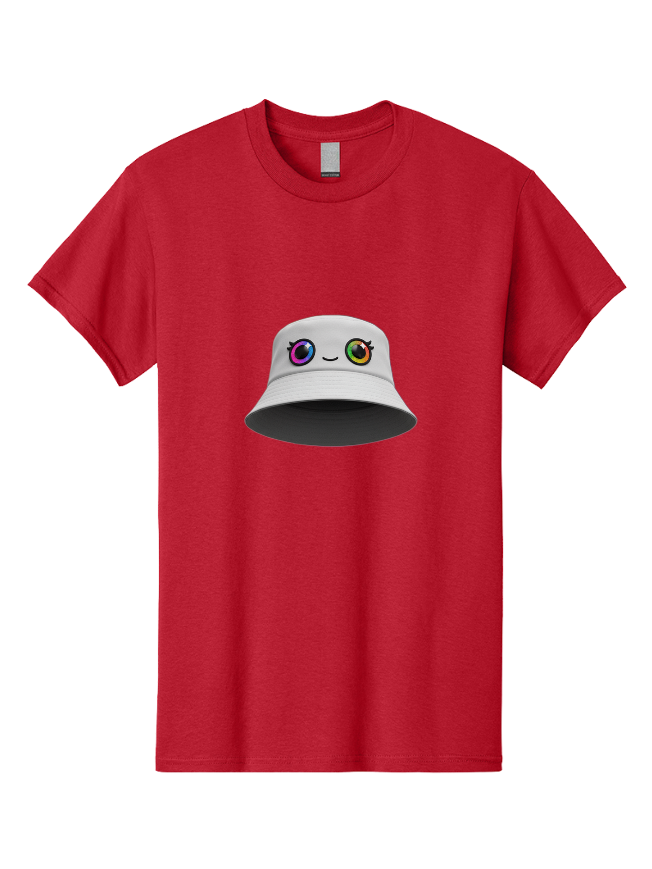 White-Hat-With-Eyes Men'S Graphic Tee, 100% Cotton, Comfortable Casual Summer Wear, Machine Washable, Bucket Hat, Cartoon Eyes, Rainbow Colors, Kawaii Fashion, Colorful Accessories, Streetwear, Hat Design, Smiley Face Bad915