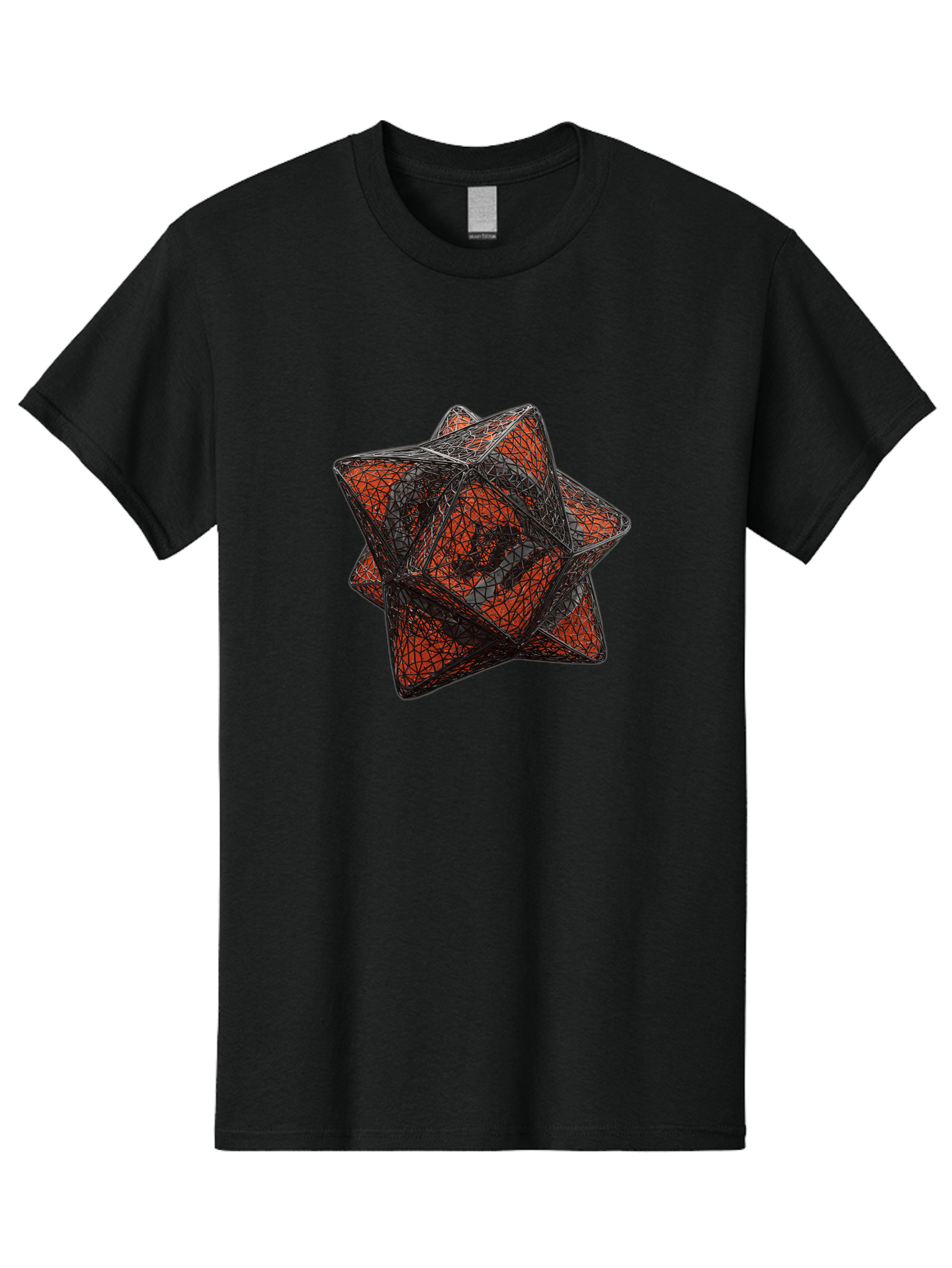 Wireframe-Star Men'S Graphic Tee, 100% Cotton, Comfortable Casual Summer Wear, Machine Washable, Geometric Star Shape, Complex 3D Structure, Red And Black Geometric Pattern, Intricate Angular Design, Polygon Mesh Art Bad917