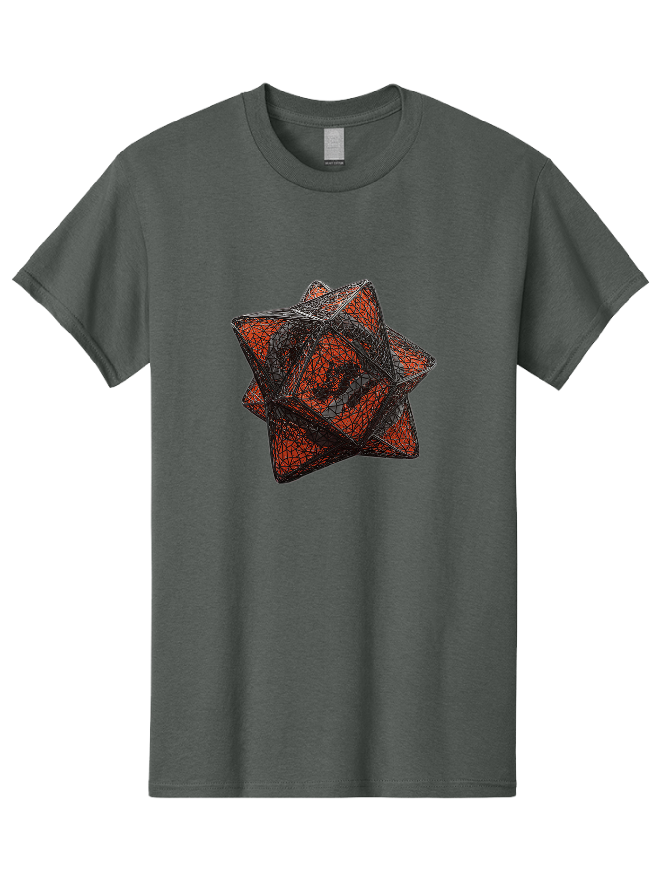 Wireframe-Star Men'S Graphic Tee, 100% Cotton, Comfortable Casual Summer Wear, Machine Washable, Geometric Star Shape, Complex 3D Structure, Red And Black Geometric Pattern, Intricate Angular Design, Polygon Mesh Art Bad917