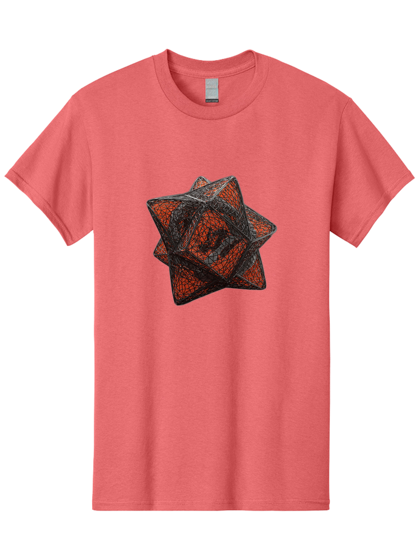 Wireframe-Star Men'S Graphic Tee, 100% Cotton, Comfortable Casual Summer Wear, Machine Washable, Geometric Star Shape, Complex 3D Structure, Red And Black Geometric Pattern, Intricate Angular Design, Polygon Mesh Art Bad917