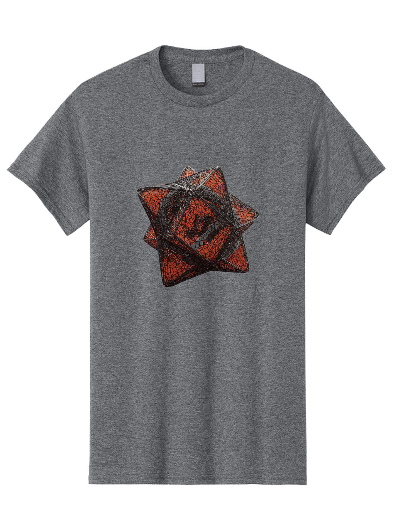 Wireframe-Star Men'S Graphic Tee, 100% Cotton, Comfortable Casual Summer Wear, Machine Washable, Geometric Star Shape, Complex 3D Structure, Red And Black Geometric Pattern, Intricate Angular Design, Polygon Mesh Art Bad917