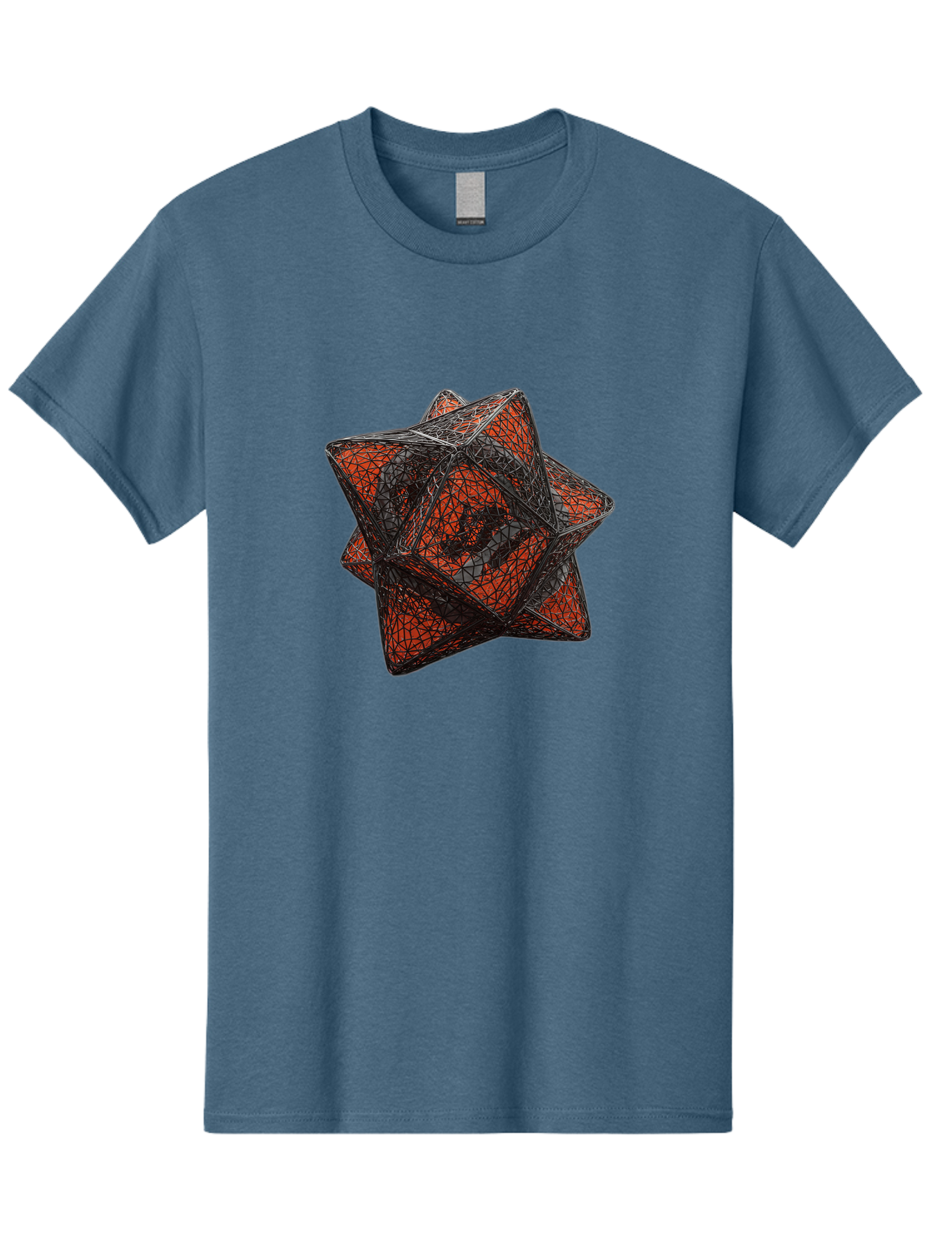 Wireframe-Star Men'S Graphic Tee, 100% Cotton, Comfortable Casual Summer Wear, Machine Washable, Geometric Star Shape, Complex 3D Structure, Red And Black Geometric Pattern, Intricate Angular Design, Polygon Mesh Art Bad917