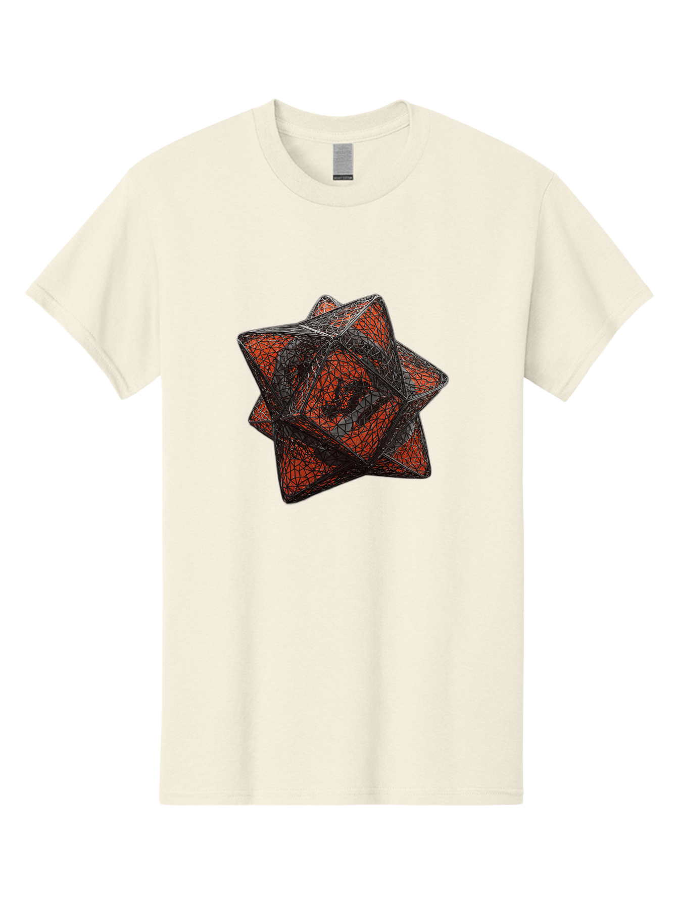 Wireframe-Star Men'S Graphic Tee, 100% Cotton, Comfortable Casual Summer Wear, Machine Washable, Geometric Star Shape, Complex 3D Structure, Red And Black Geometric Pattern, Intricate Angular Design, Polygon Mesh Art Bad917