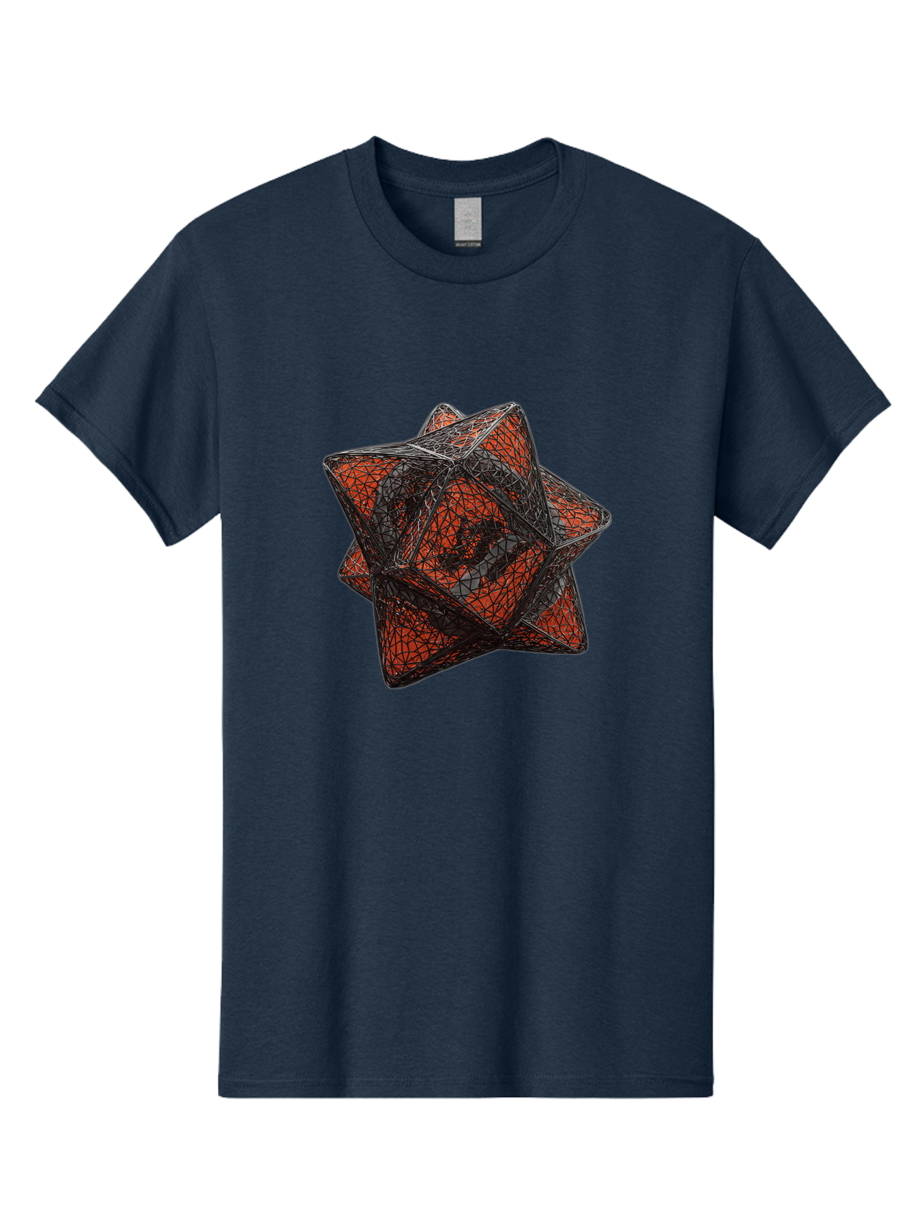 Wireframe-Star Men'S Graphic Tee, 100% Cotton, Comfortable Casual Summer Wear, Machine Washable, Geometric Star Shape, Complex 3D Structure, Red And Black Geometric Pattern, Intricate Angular Design, Polygon Mesh Art Bad917