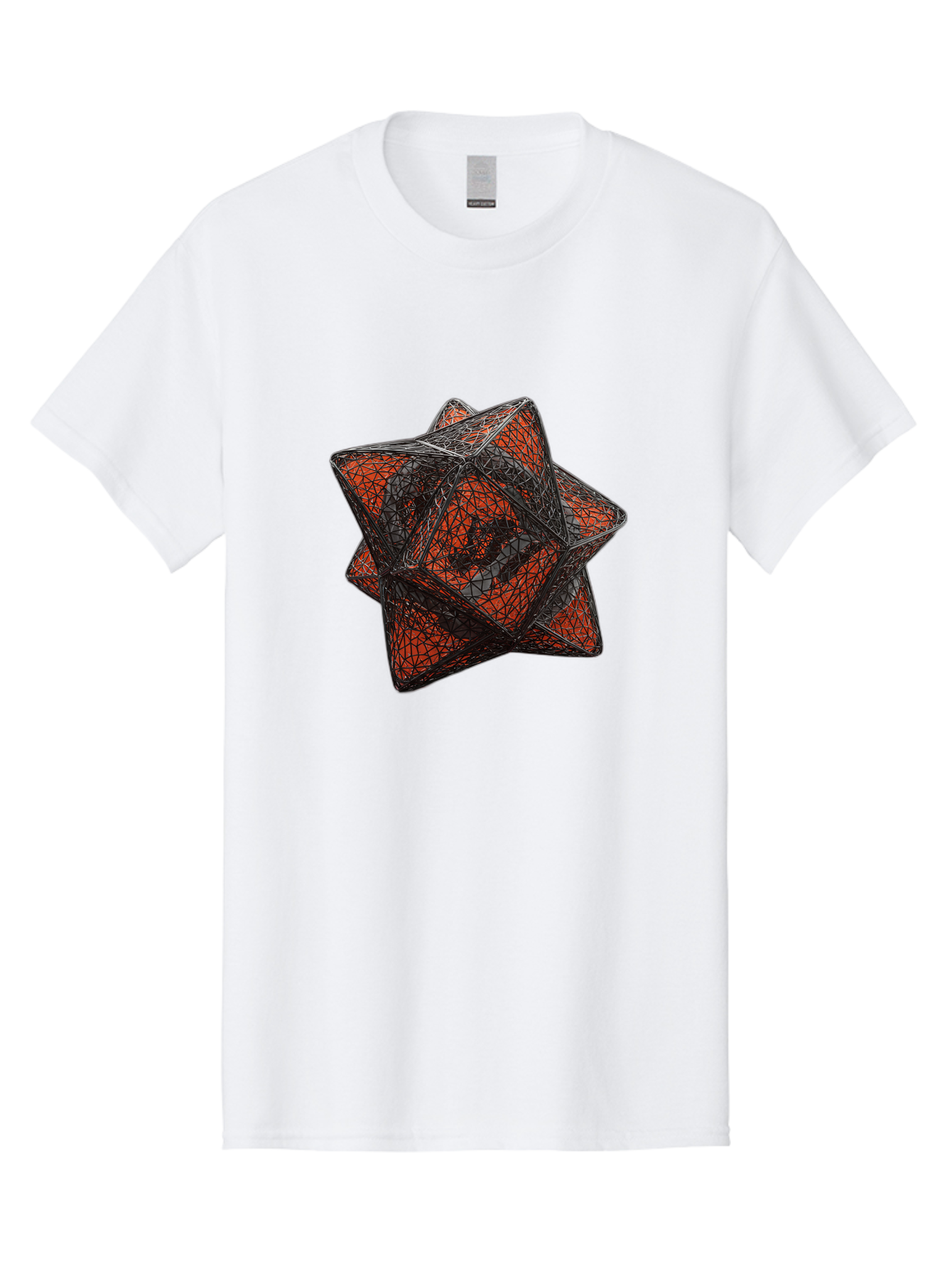 Wireframe-Star Men'S Graphic Tee, 100% Cotton, Comfortable Casual Summer Wear, Machine Washable, Geometric Star Shape, Complex 3D Structure, Red And Black Geometric Pattern, Intricate Angular Design, Polygon Mesh Art Bad917