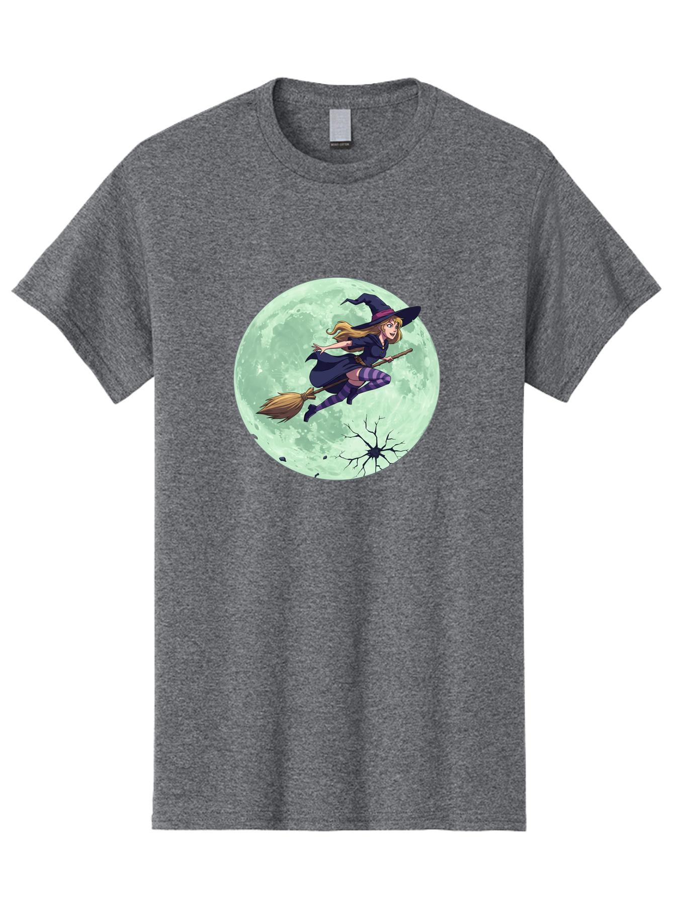 Witch-Flying-Broomstick Men'S Graphic Tee, 100% Cotton, Comfortable Casual Summer Wear, Machine Washable, Witch Flying On Broomstick, Full Moon, Halloween Magic, Fantasy Illustration, Mystical Night, Supernatural Creatures, Cartoon Style Bad919