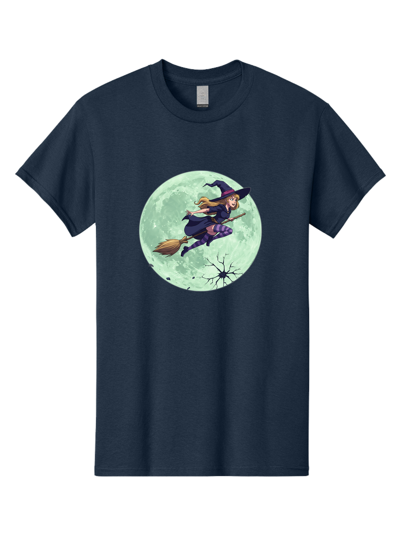 Witch-Flying-Broomstick Men'S Graphic Tee, 100% Cotton, Comfortable Casual Summer Wear, Machine Washable, Witch Flying On Broomstick, Full Moon, Halloween Magic, Fantasy Illustration, Mystical Night, Supernatural Creatures, Cartoon Style Bad919