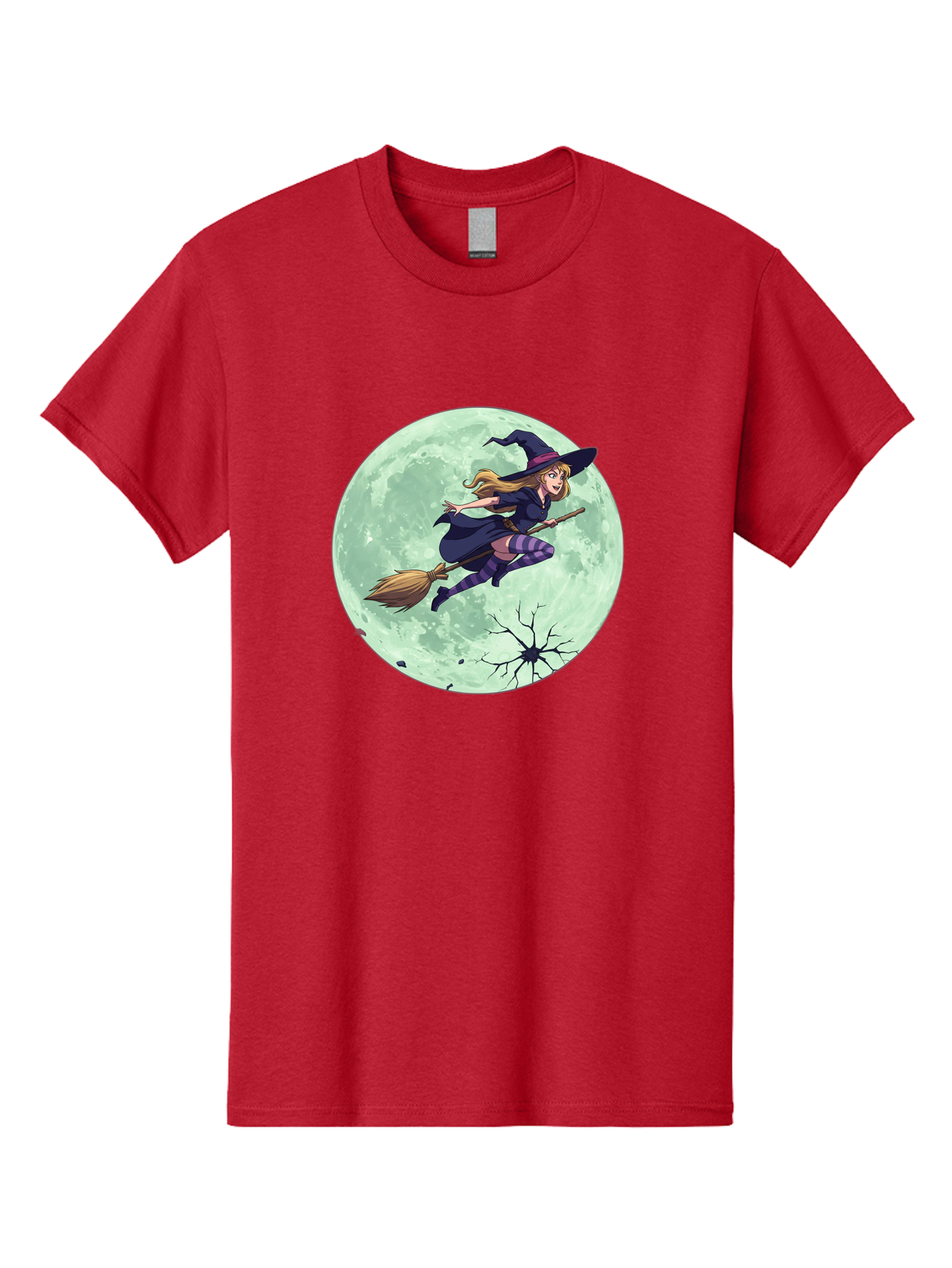 Witch-Flying-Broomstick Men'S Graphic Tee, 100% Cotton, Comfortable Casual Summer Wear, Machine Washable, Witch Flying On Broomstick, Full Moon, Halloween Magic, Fantasy Illustration, Mystical Night, Supernatural Creatures, Cartoon Style Bad919