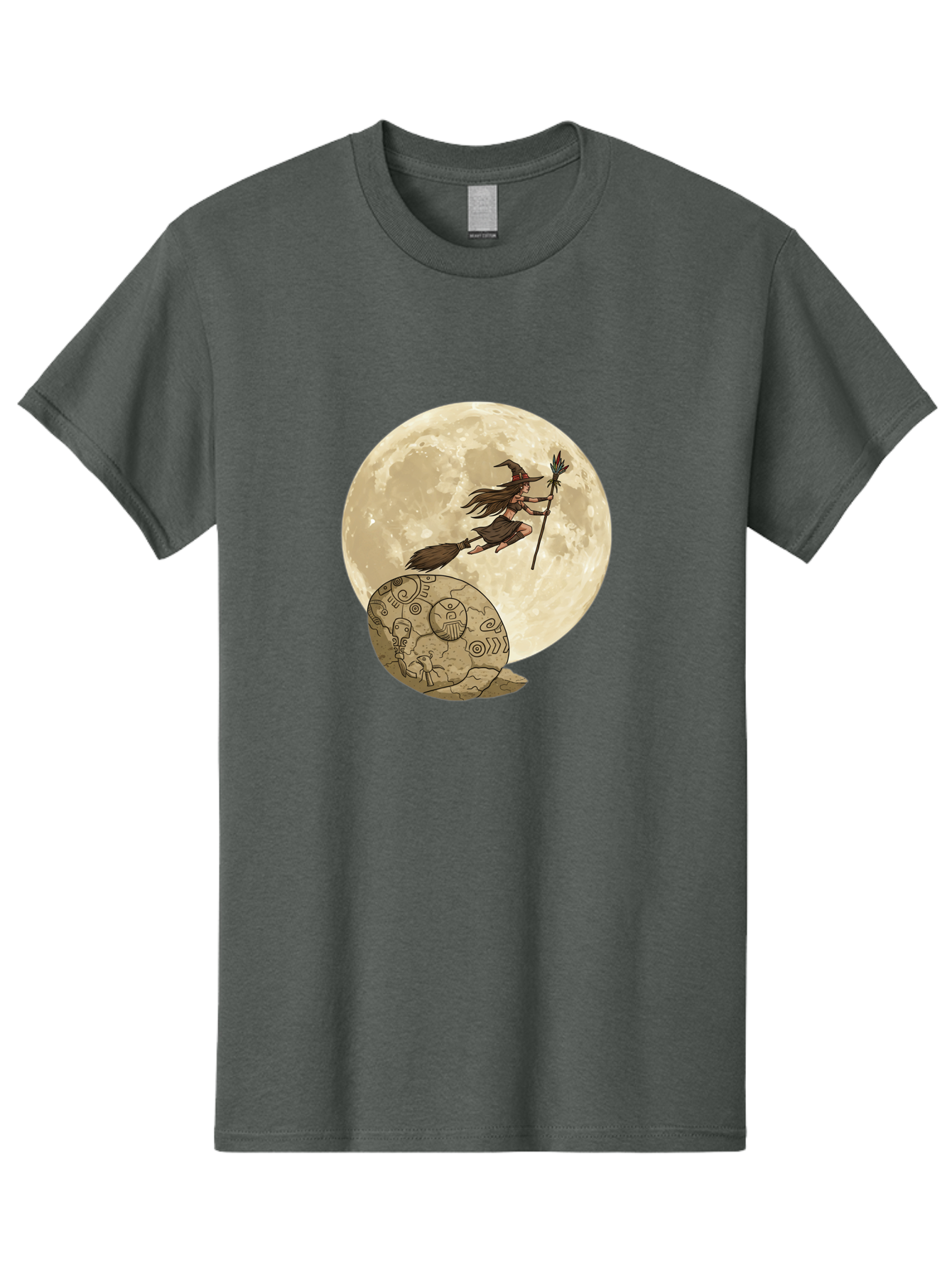 Witch-Flying-On-Broomstick-2 Men'S Graphic Tee, 100% Cotton, Comfortable Casual Summer Wear, Machine Washable, Witch Flying On Broomstick, Full Moon, Mystical Symbols, Lunar Magic, Fantasy Art, Halloween Theme, Mystical Creatures, Bad921