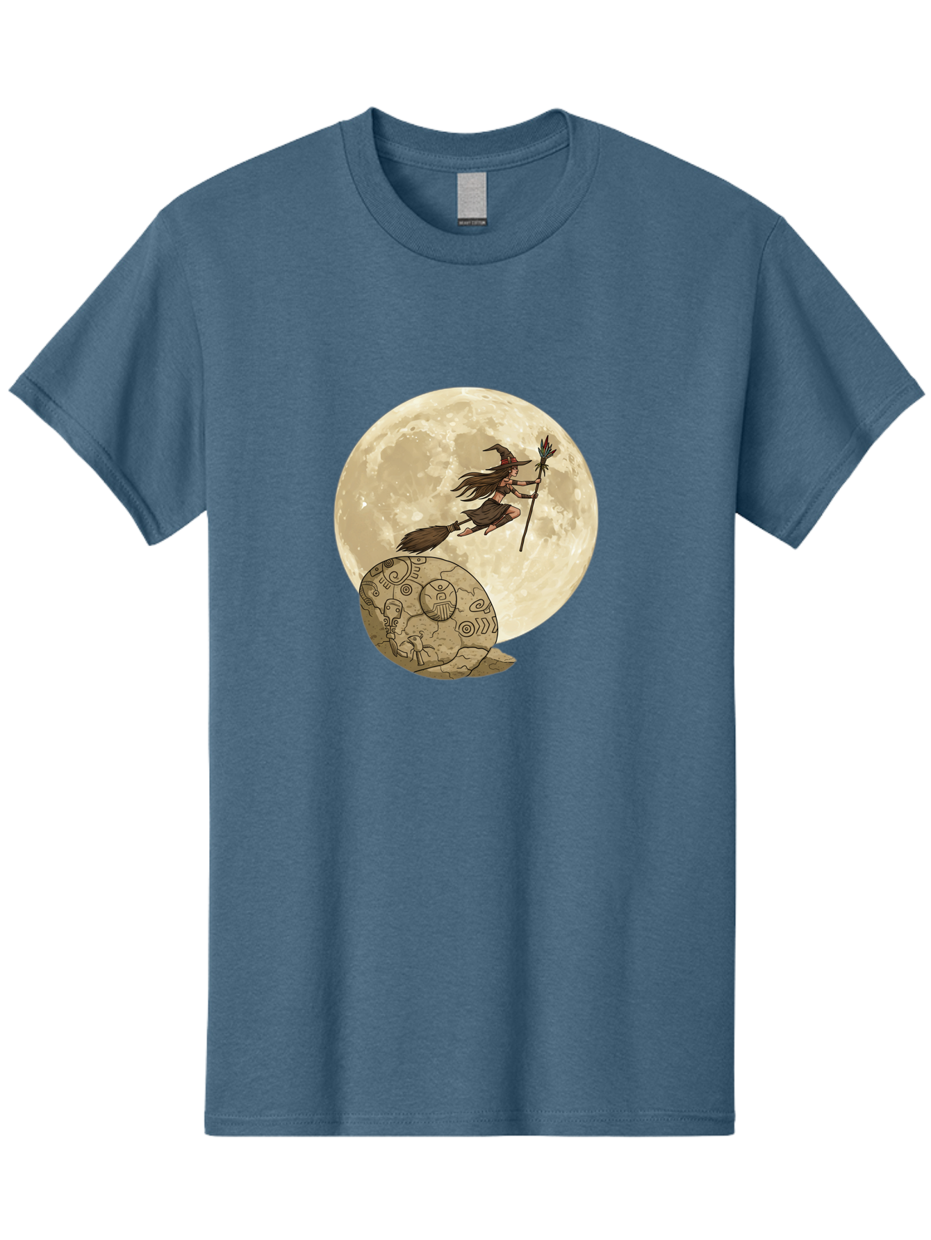 Witch-Flying-On-Broomstick-2 Men'S Graphic Tee, 100% Cotton, Comfortable Casual Summer Wear, Machine Washable, Witch Flying On Broomstick, Full Moon, Mystical Symbols, Lunar Magic, Fantasy Art, Halloween Theme, Mystical Creatures, Bad921