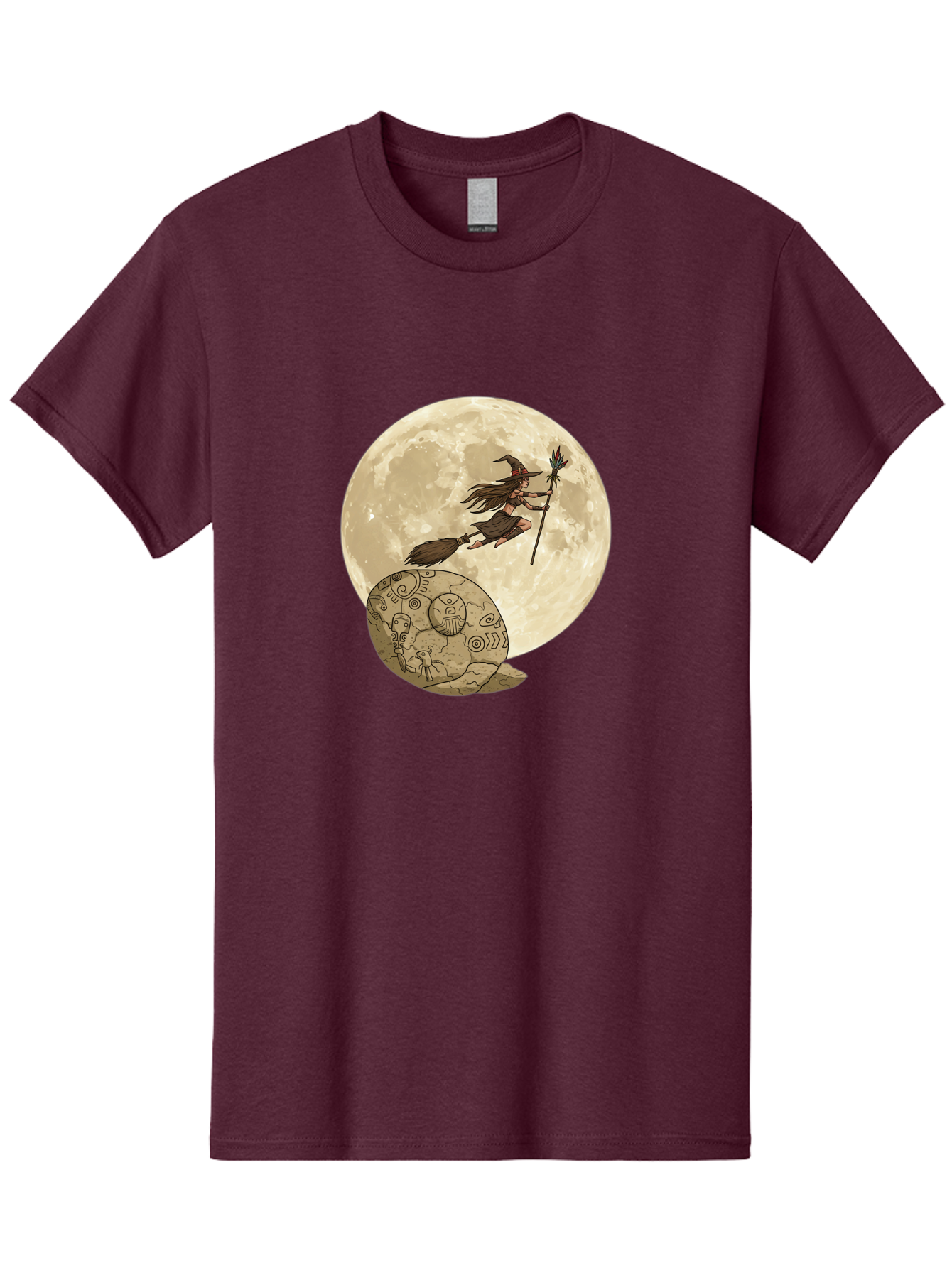 Witch-Flying-On-Broomstick-2 Men'S Graphic Tee, 100% Cotton, Comfortable Casual Summer Wear, Machine Washable, Witch Flying On Broomstick, Full Moon, Mystical Symbols, Lunar Magic, Fantasy Art, Halloween Theme, Mystical Creatures, Bad921