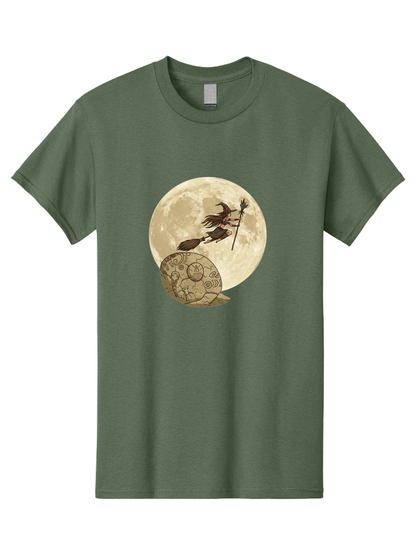 Witch-Flying-On-Broomstick-2 Men'S Graphic Tee, 100% Cotton, Comfortable Casual Summer Wear, Machine Washable, Witch Flying On Broomstick, Full Moon, Mystical Symbols, Lunar Magic, Fantasy Art, Halloween Theme, Mystical Creatures, Bad921