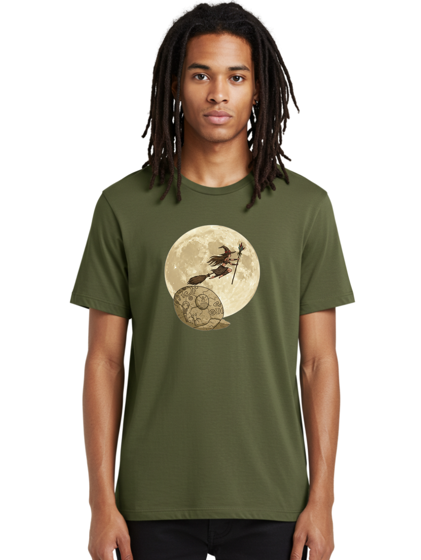 Witch-Flying-On-Broomstick-2 Men'S Graphic Tee, 100% Cotton, Comfortable Casual Summer Wear, Machine Washable, Witch Flying On Broomstick, Full Moon, Mystical Symbols, Lunar Magic, Fantasy Art, Halloween Theme, Mystical Creatures, Bad921