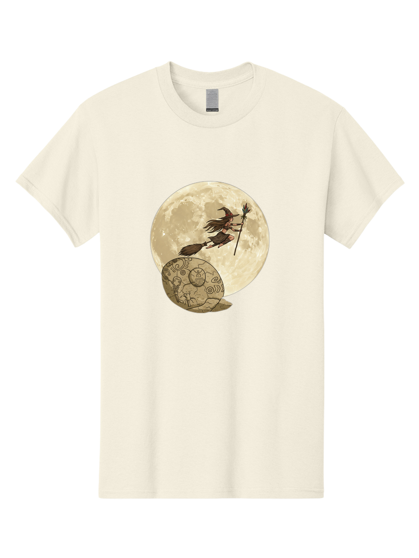 Witch-Flying-On-Broomstick-2 Men'S Graphic Tee, 100% Cotton, Comfortable Casual Summer Wear, Machine Washable, Witch Flying On Broomstick, Full Moon, Mystical Symbols, Lunar Magic, Fantasy Art, Halloween Theme, Mystical Creatures, Bad921