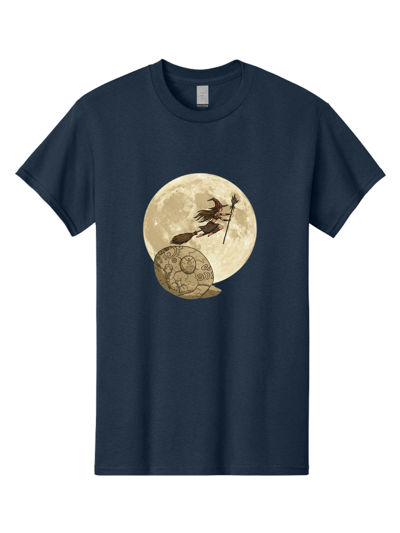 Witch-Flying-On-Broomstick-2 Men'S Graphic Tee, 100% Cotton, Comfortable Casual Summer Wear, Machine Washable, Witch Flying On Broomstick, Full Moon, Mystical Symbols, Lunar Magic, Fantasy Art, Halloween Theme, Mystical Creatures, Bad921