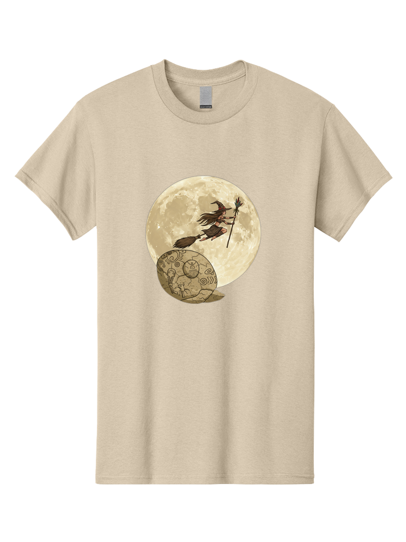 Witch-Flying-On-Broomstick-2 Men'S Graphic Tee, 100% Cotton, Comfortable Casual Summer Wear, Machine Washable, Witch Flying On Broomstick, Full Moon, Mystical Symbols, Lunar Magic, Fantasy Art, Halloween Theme, Mystical Creatures, Bad921