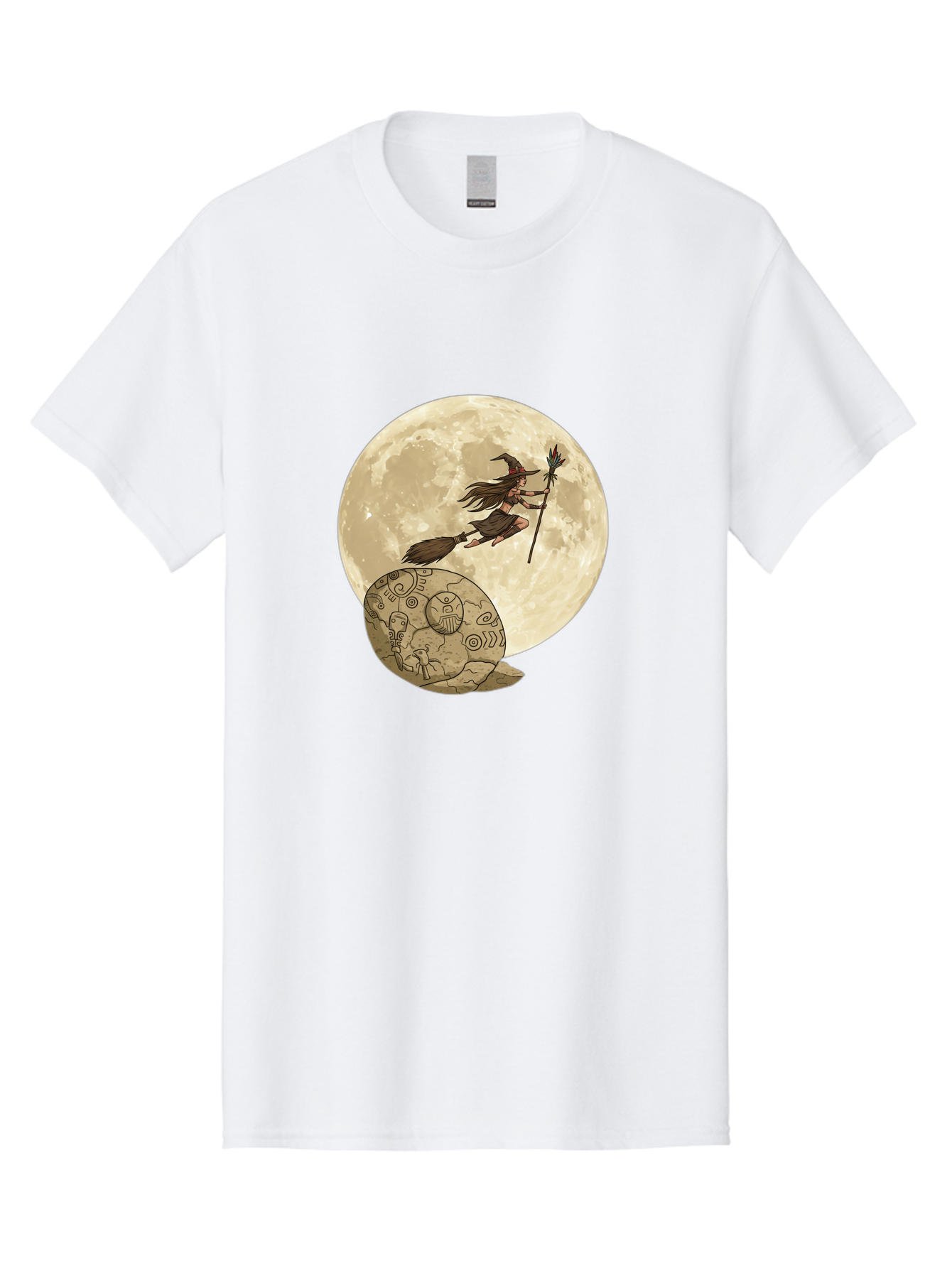 Witch-Flying-On-Broomstick-2 Men'S Graphic Tee, 100% Cotton, Comfortable Casual Summer Wear, Machine Washable, Witch Flying On Broomstick, Full Moon, Mystical Symbols, Lunar Magic, Fantasy Art, Halloween Theme, Mystical Creatures, Bad921