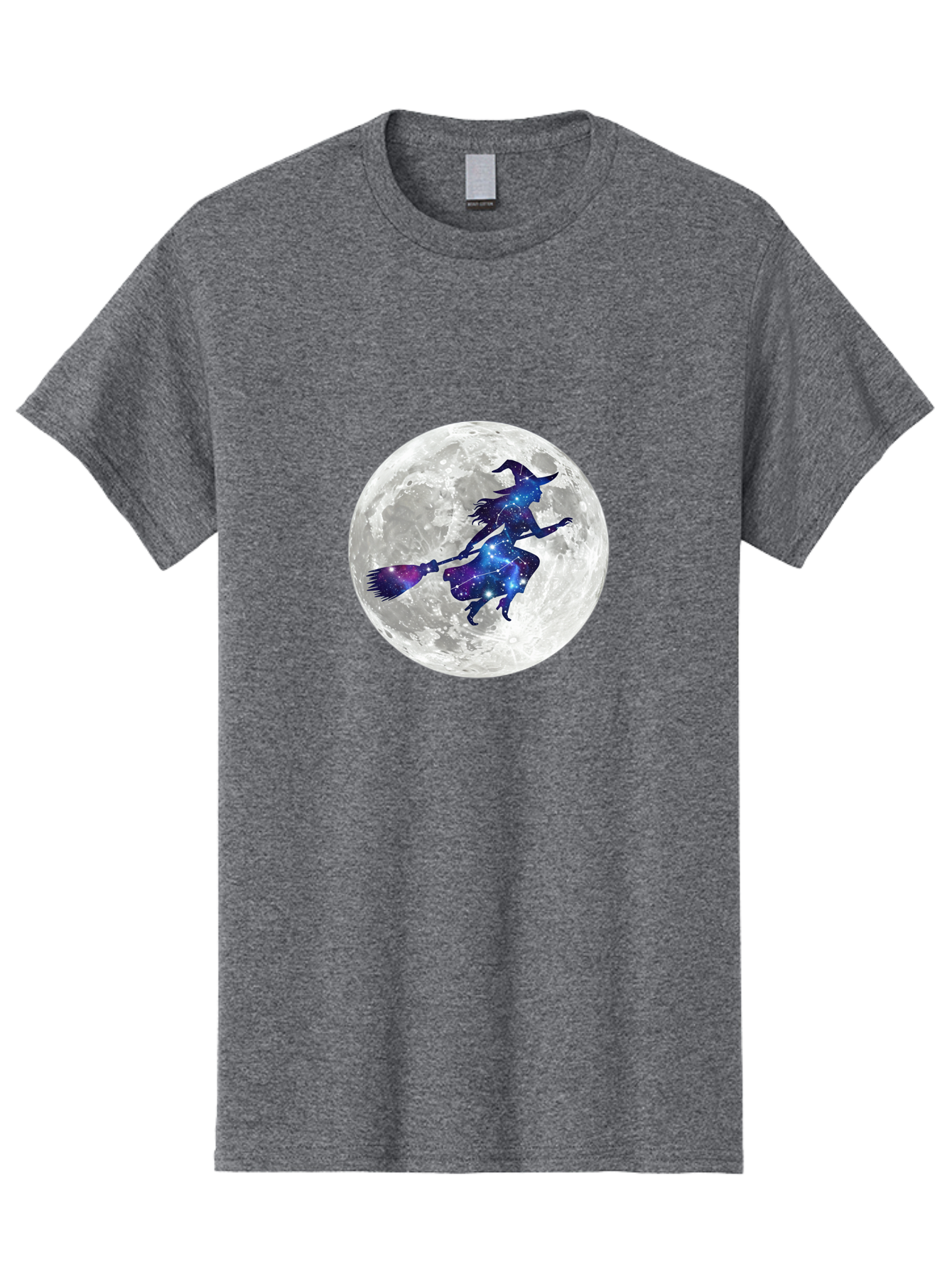 Witch-Flying-On-Broomstick-3 Men'S Graphic Tee, 100% Cotton, Comfortable Casual Summer Wear, Machine Washable, Witch Flying On Broomstick, Full Moon, Galaxy Silhouette, Mystical Magic, Celestial Wonder, Night Sky, Halloween Theme, Bad922