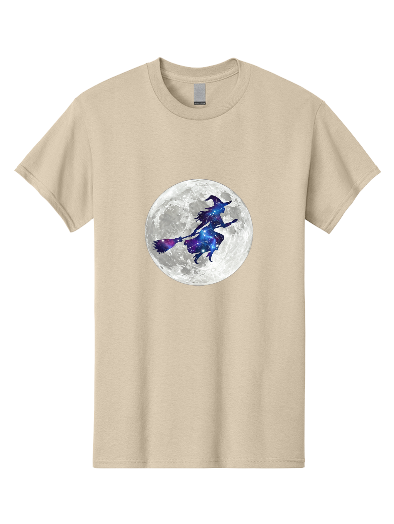 Witch-Flying-On-Broomstick-3 Men'S Graphic Tee, 100% Cotton, Comfortable Casual Summer Wear, Machine Washable, Witch Flying On Broomstick, Full Moon, Galaxy Silhouette, Mystical Magic, Celestial Wonder, Night Sky, Halloween Theme, Bad922