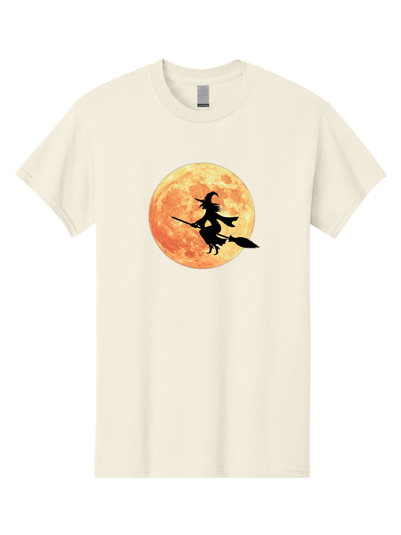 Witch-Flying-On-Broomstick Men'S Graphic Tee, 100% Cotton, Comfortable Casual Summer Wear, Machine Washable, Witch Flying On Broomstick, Full Moon, Orange Moon, Silhouette, Magic, Halloween, Witchcraft, Flying Witch, Mystical, Bad923