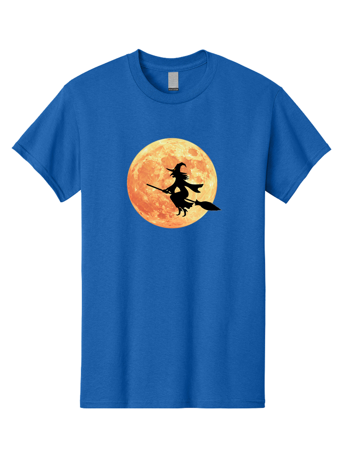 Witch-Flying-On-Broomstick Men'S Graphic Tee, 100% Cotton, Comfortable Casual Summer Wear, Machine Washable, Witch Flying On Broomstick, Full Moon, Orange Moon, Silhouette, Magic, Halloween, Witchcraft, Flying Witch, Mystical, Bad923