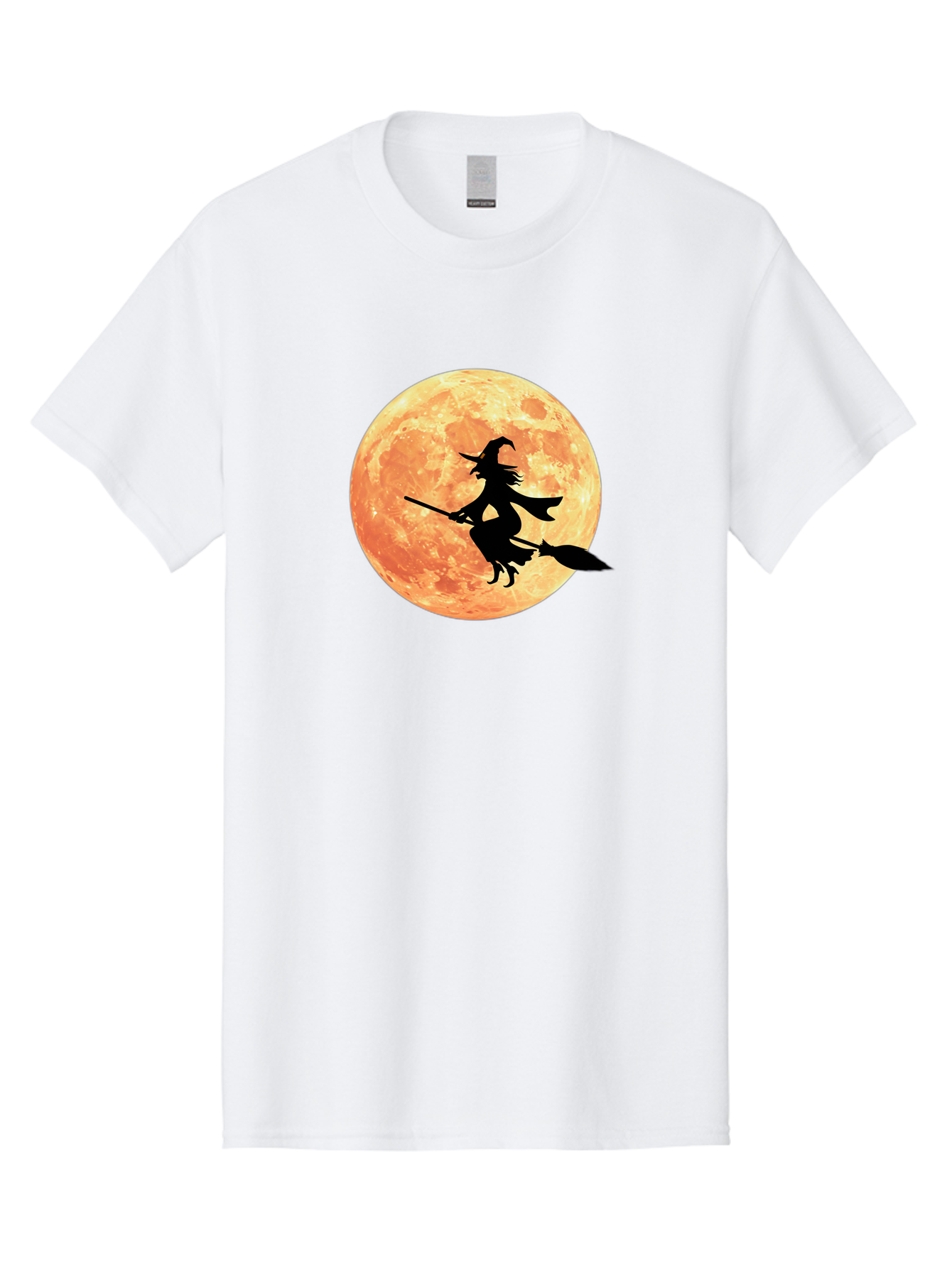 Witch-Flying-On-Broomstick Men'S Graphic Tee, 100% Cotton, Comfortable Casual Summer Wear, Machine Washable, Witch Flying On Broomstick, Full Moon, Orange Moon, Silhouette, Magic, Halloween, Witchcraft, Flying Witch, Mystical, Bad923