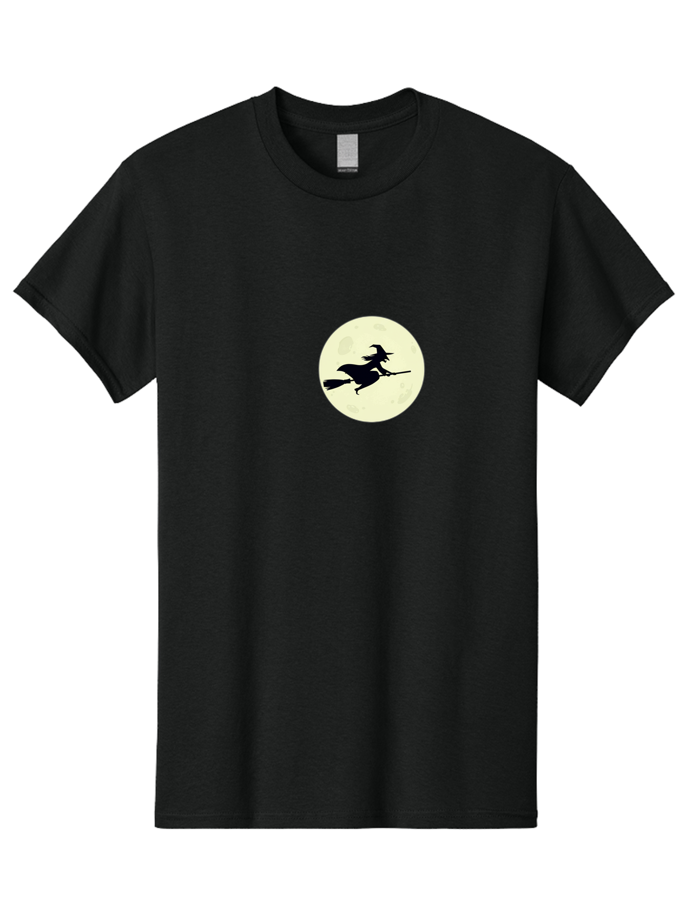 Witch-Flying-On-Moon Men'S Graphic Tee, 100% Cotton, Comfortable Casual Summer Wear, Machine Washable, Witch On Broomstick, Flying Witch, Halloween Symbol, Magic Spell, Mystical Night, Full Moon, Black Silhouette, Witchcraft, Bad924