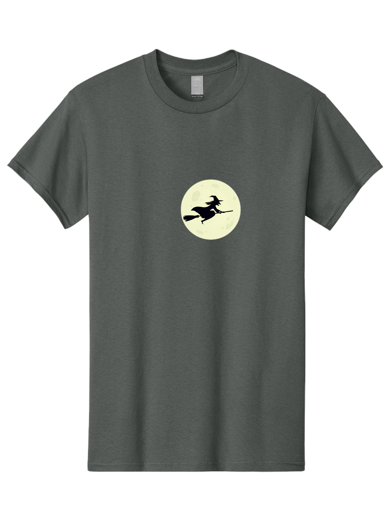 Witch-Flying-On-Moon Men'S Graphic Tee, 100% Cotton, Comfortable Casual Summer Wear, Machine Washable, Witch On Broomstick, Flying Witch, Halloween Symbol, Magic Spell, Mystical Night, Full Moon, Black Silhouette, Witchcraft, Bad924