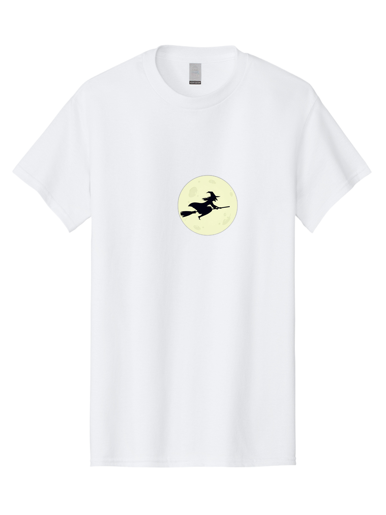 Witch-Flying-On-Moon Men'S Graphic Tee, 100% Cotton, Comfortable Casual Summer Wear, Machine Washable, Witch On Broomstick, Flying Witch, Halloween Symbol, Magic Spell, Mystical Night, Full Moon, Black Silhouette, Witchcraft, Bad924