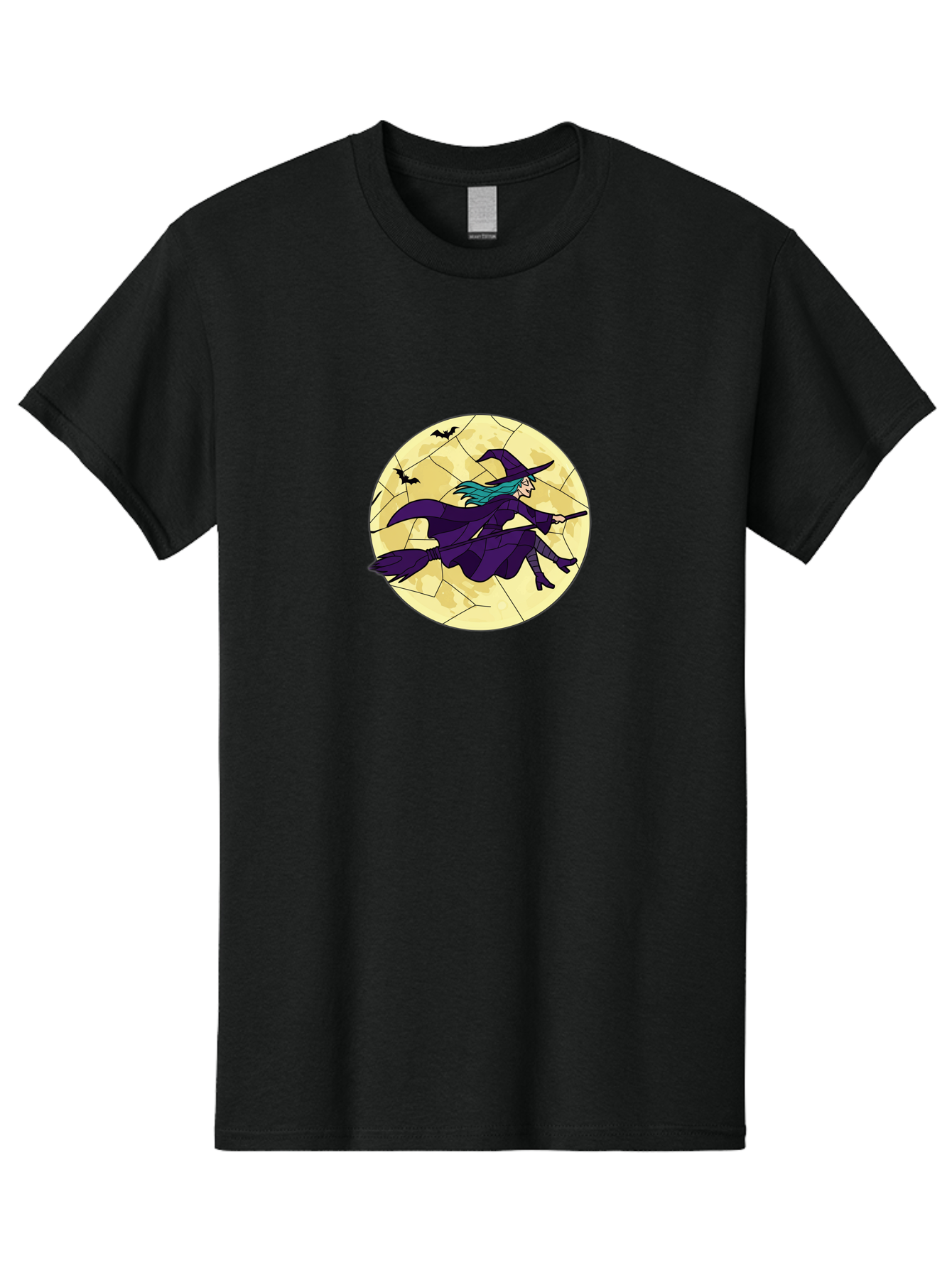 Witch-On-Broomstick Men'S Graphic Tee, 100% Cotton, Comfortable Casual Summer Wear, Machine Washable, Witch Flying On Broomstick, Full Moon, Bats Flying, Purple Dress, Magic Spell, Halloween Theme, Mystical Night, Spooky Atmosphere Bad926