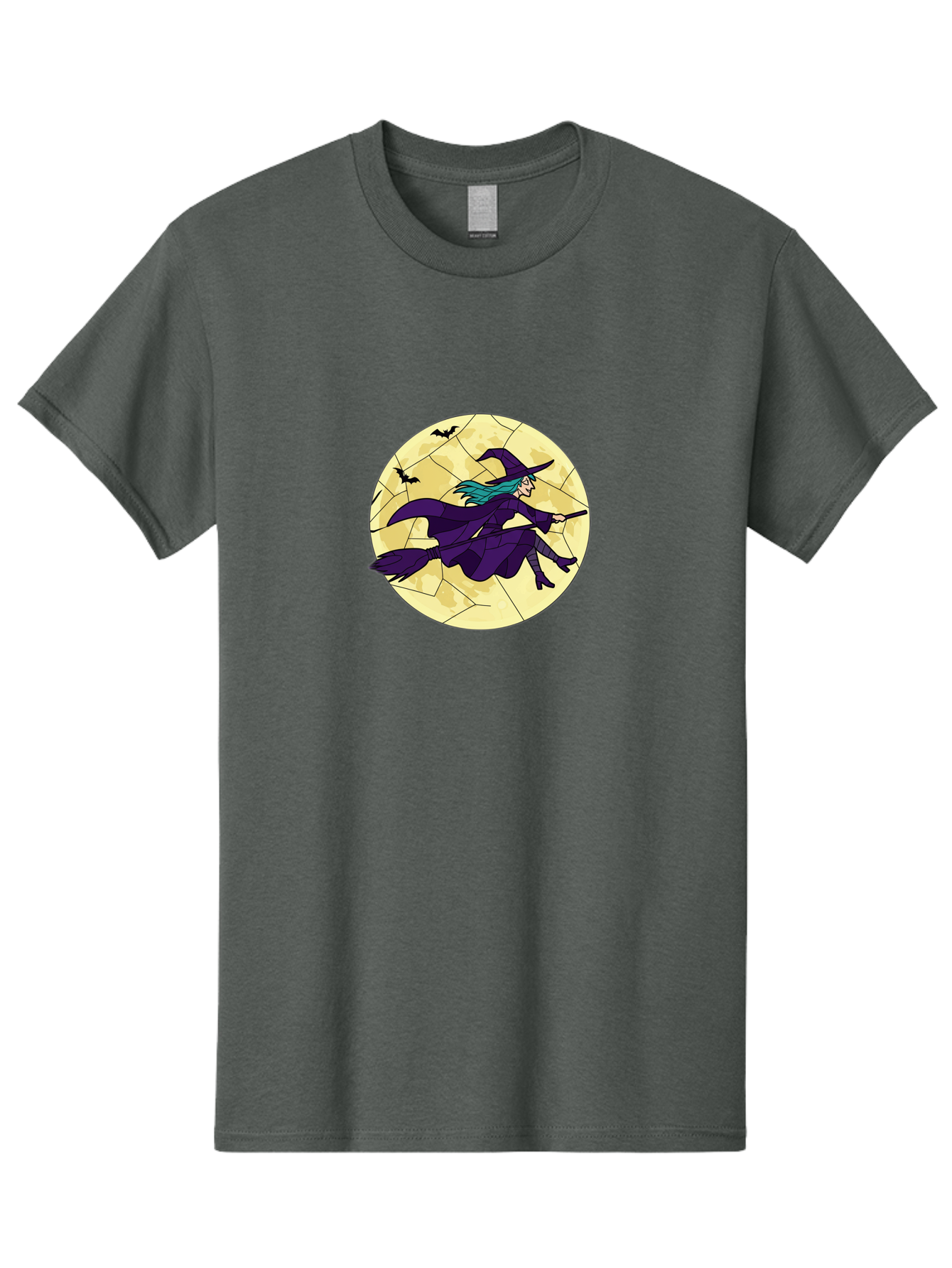 Witch-On-Broomstick Men'S Graphic Tee, 100% Cotton, Comfortable Casual Summer Wear, Machine Washable, Witch Flying On Broomstick, Full Moon, Bats Flying, Purple Dress, Magic Spell, Halloween Theme, Mystical Night, Spooky Atmosphere Bad926