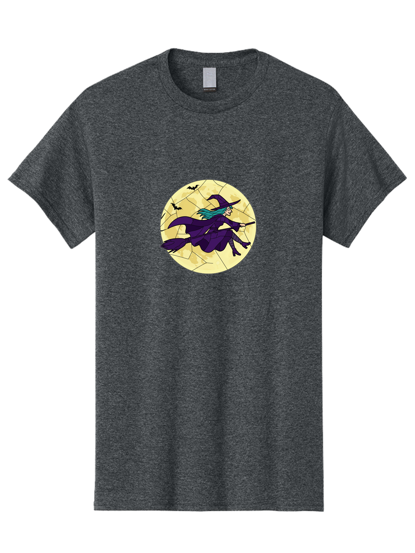 Witch-On-Broomstick Men'S Graphic Tee, 100% Cotton, Comfortable Casual Summer Wear, Machine Washable, Witch Flying On Broomstick, Full Moon, Bats Flying, Purple Dress, Magic Spell, Halloween Theme, Mystical Night, Spooky Atmosphere Bad926