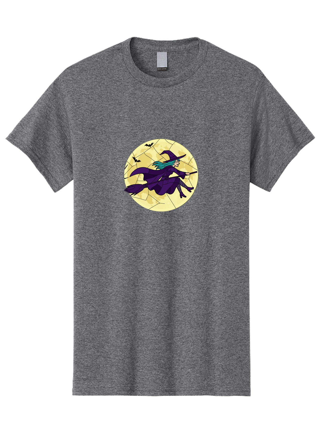 Witch-On-Broomstick Men'S Graphic Tee, 100% Cotton, Comfortable Casual Summer Wear, Machine Washable, Witch Flying On Broomstick, Full Moon, Bats Flying, Purple Dress, Magic Spell, Halloween Theme, Mystical Night, Spooky Atmosphere Bad926