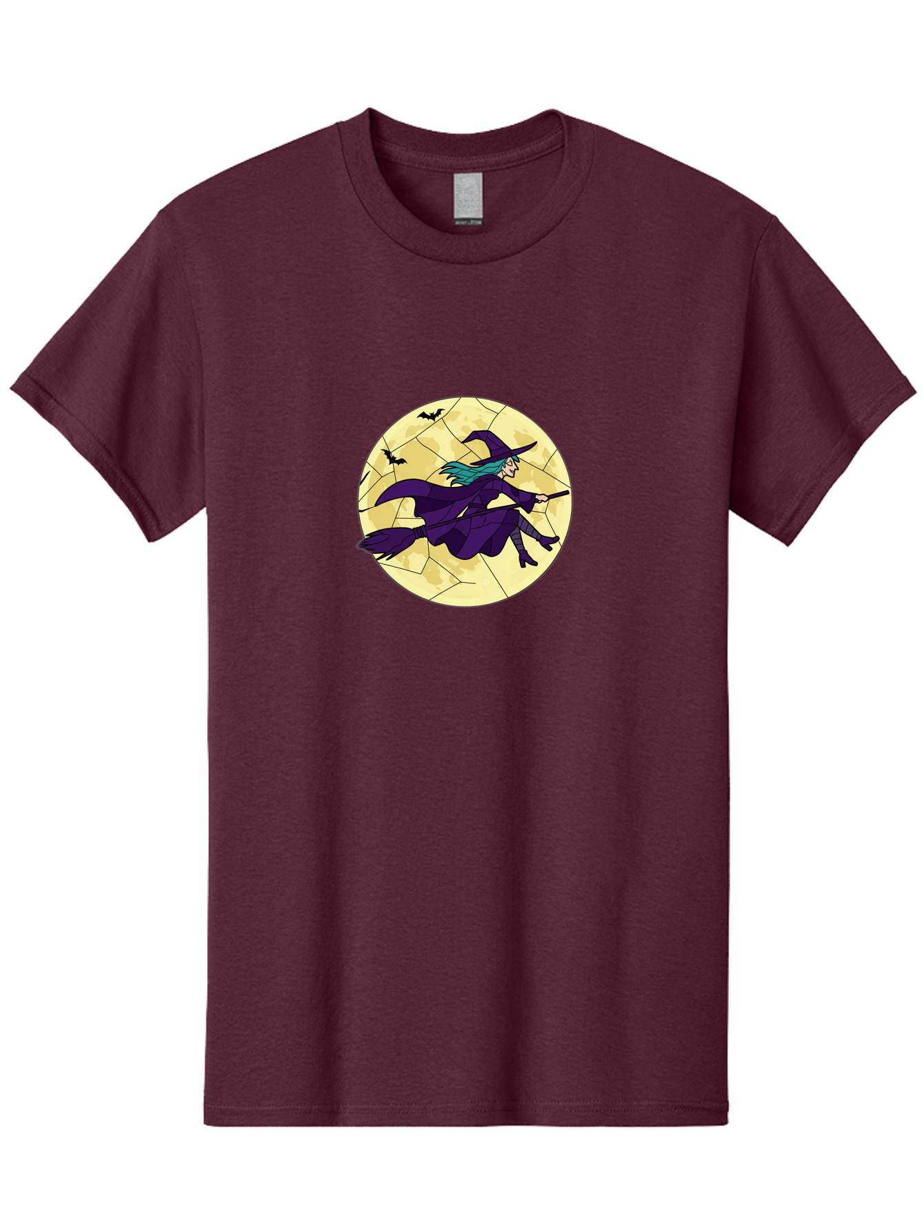 Witch-On-Broomstick Men'S Graphic Tee, 100% Cotton, Comfortable Casual Summer Wear, Machine Washable, Witch Flying On Broomstick, Full Moon, Bats Flying, Purple Dress, Magic Spell, Halloween Theme, Mystical Night, Spooky Atmosphere Bad926