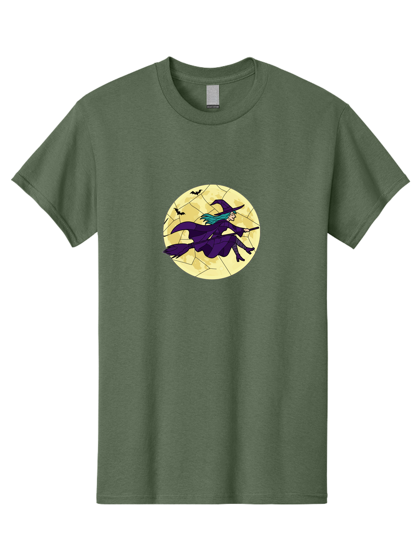 Witch-On-Broomstick Men'S Graphic Tee, 100% Cotton, Comfortable Casual Summer Wear, Machine Washable, Witch Flying On Broomstick, Full Moon, Bats Flying, Purple Dress, Magic Spell, Halloween Theme, Mystical Night, Spooky Atmosphere Bad926