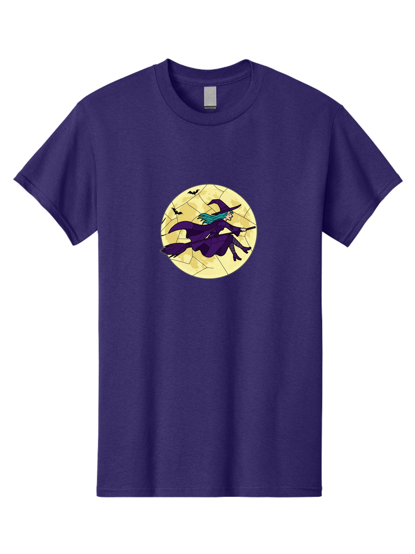 Witch-On-Broomstick Men'S Graphic Tee, 100% Cotton, Comfortable Casual Summer Wear, Machine Washable, Witch Flying On Broomstick, Full Moon, Bats Flying, Purple Dress, Magic Spell, Halloween Theme, Mystical Night, Spooky Atmosphere Bad926