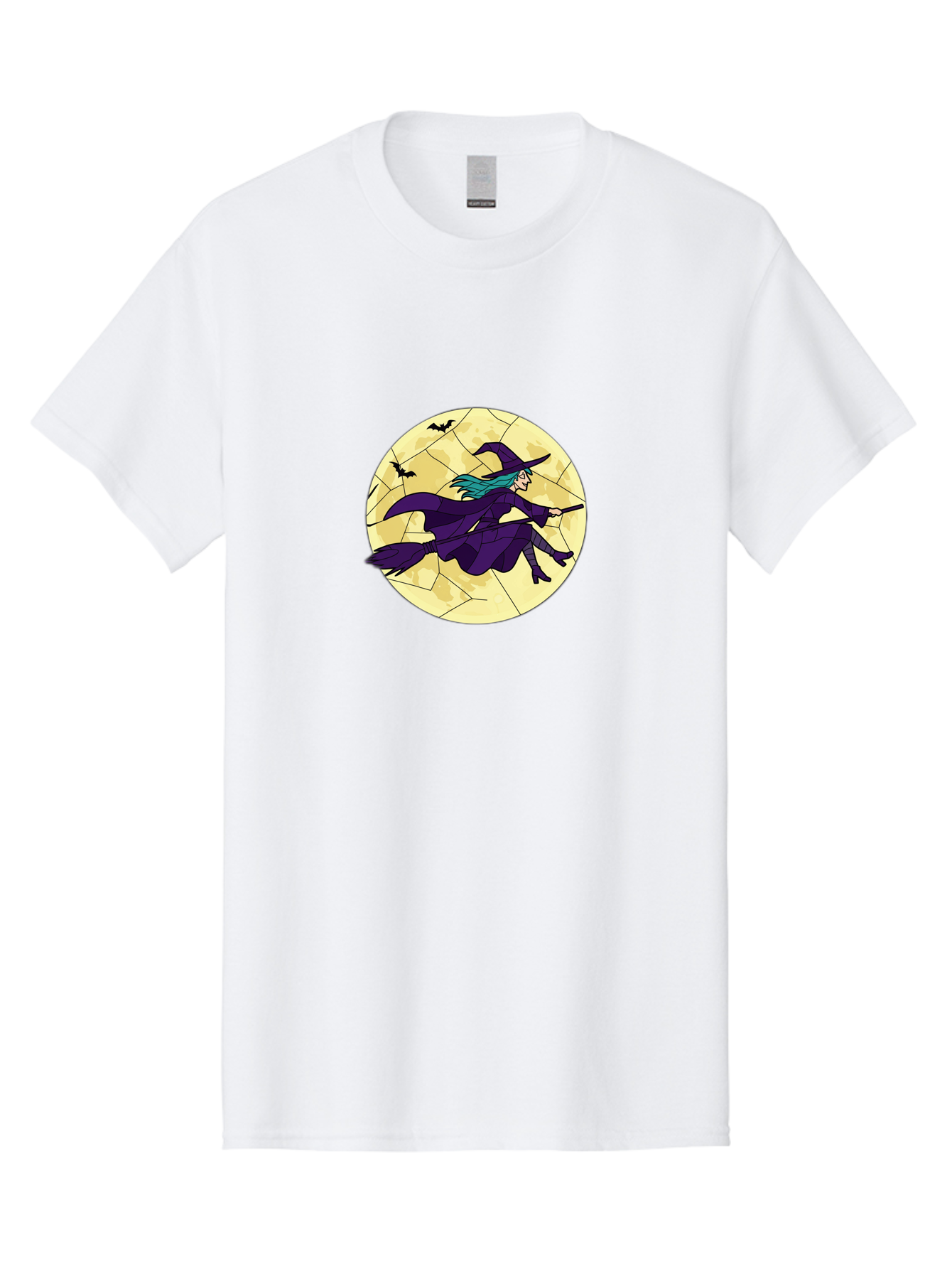 Witch-On-Broomstick Men'S Graphic Tee, 100% Cotton, Comfortable Casual Summer Wear, Machine Washable, Witch Flying On Broomstick, Full Moon, Bats Flying, Purple Dress, Magic Spell, Halloween Theme, Mystical Night, Spooky Atmosphere Bad926