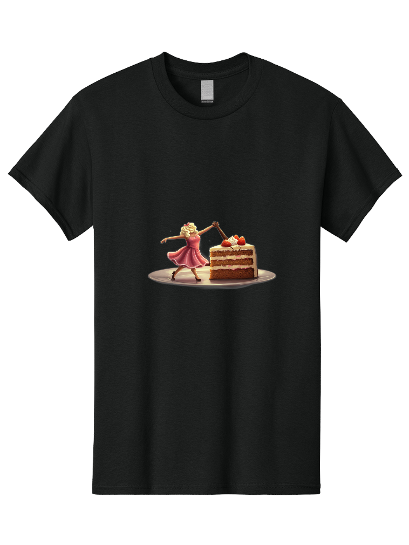 Woman-And-Cake Men'S Graphic Tee, 100% Cotton, Comfortable Casual Summer Wear, Machine Washable, Woman Cutting Cake, Marilyn Monroe Lookalike, Pink Dress, Blonde Hair, Cake With Strawberries, Sweet Treats, Dessert, Celebration Bad927