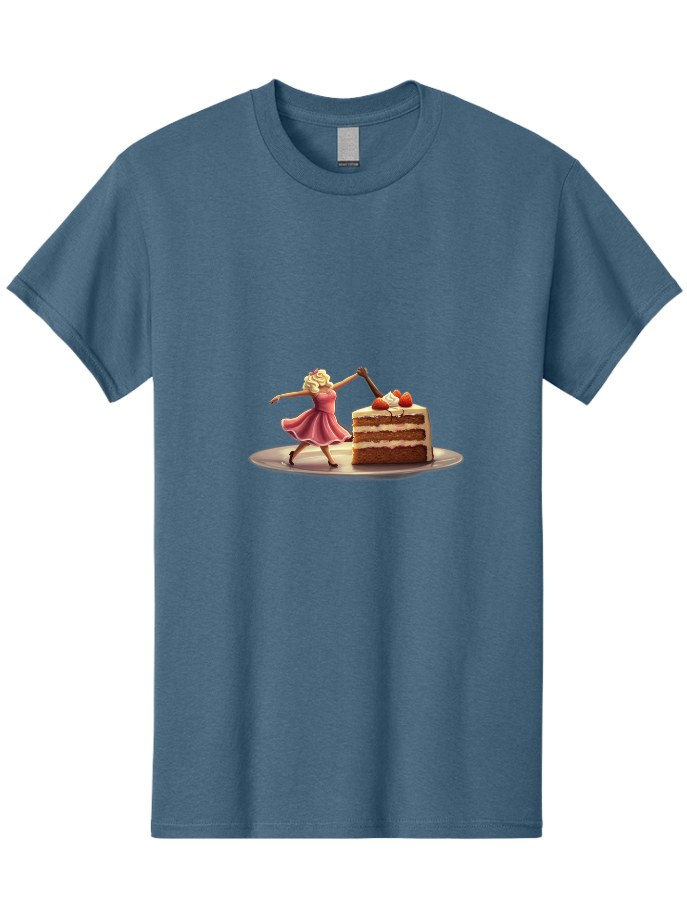 Woman-And-Cake Men'S Graphic Tee, 100% Cotton, Comfortable Casual Summer Wear, Machine Washable, Woman Cutting Cake, Marilyn Monroe Lookalike, Pink Dress, Blonde Hair, Cake With Strawberries, Sweet Treats, Dessert, Celebration Bad927
