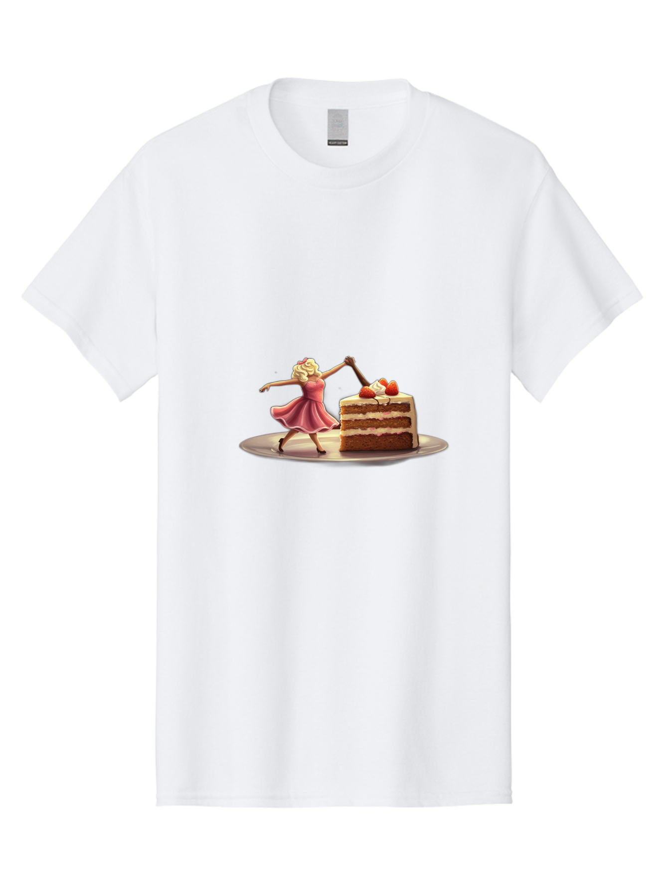 Woman-And-Cake Men'S Graphic Tee, 100% Cotton, Comfortable Casual Summer Wear, Machine Washable, Woman Cutting Cake, Marilyn Monroe Lookalike, Pink Dress, Blonde Hair, Cake With Strawberries, Sweet Treats, Dessert, Celebration Bad927