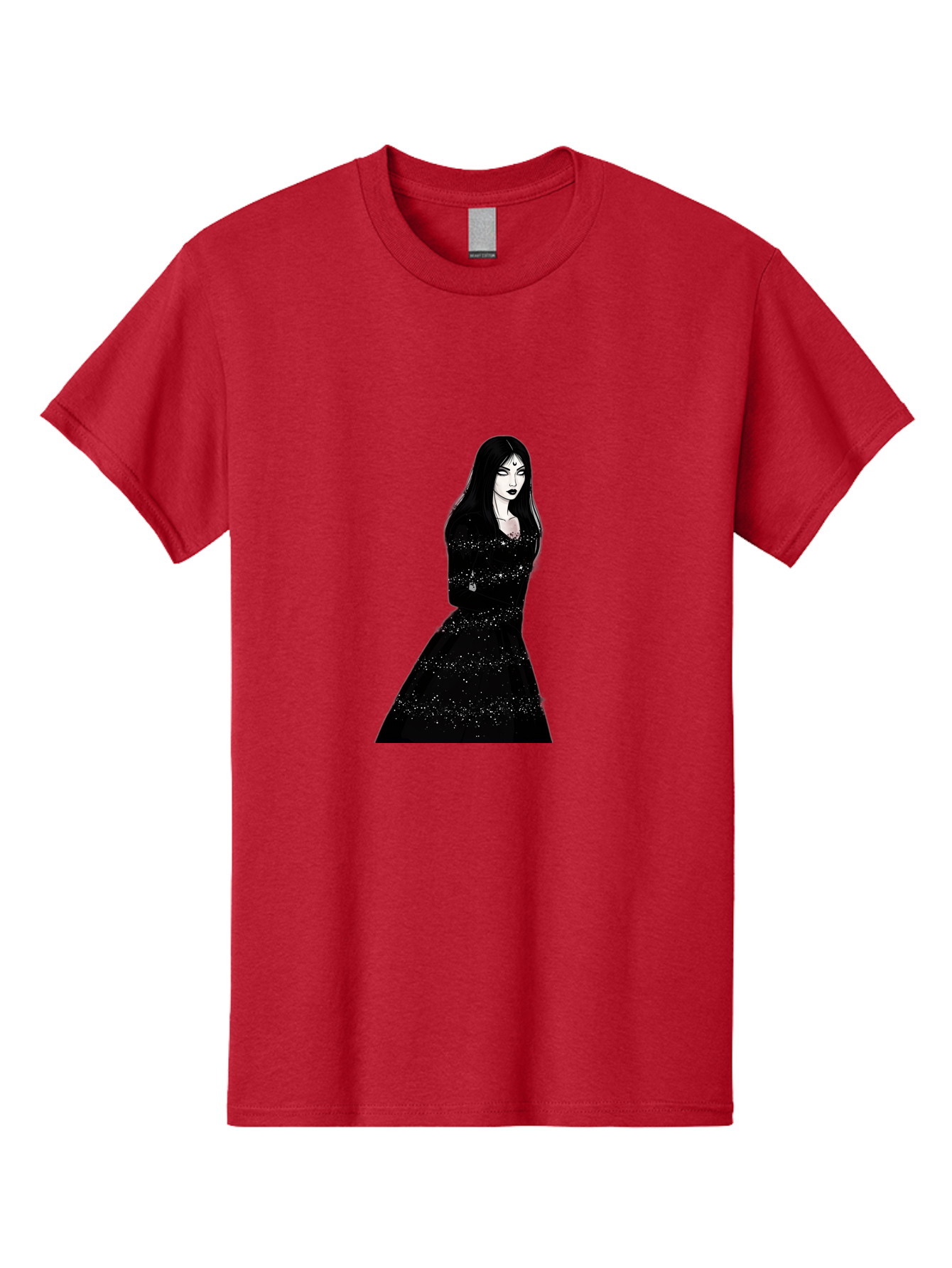 Woman-In-Black-Dress Men'S Graphic Tee, 100% Cotton, Comfortable Casual Summer Wear, Machine Washable, Woman In Black Dress, Long Black Hair, Elegant Jewelry, Sparkling Dress, Dark Beauty, Fashion Illustration, Mysterious Woman, Bad928