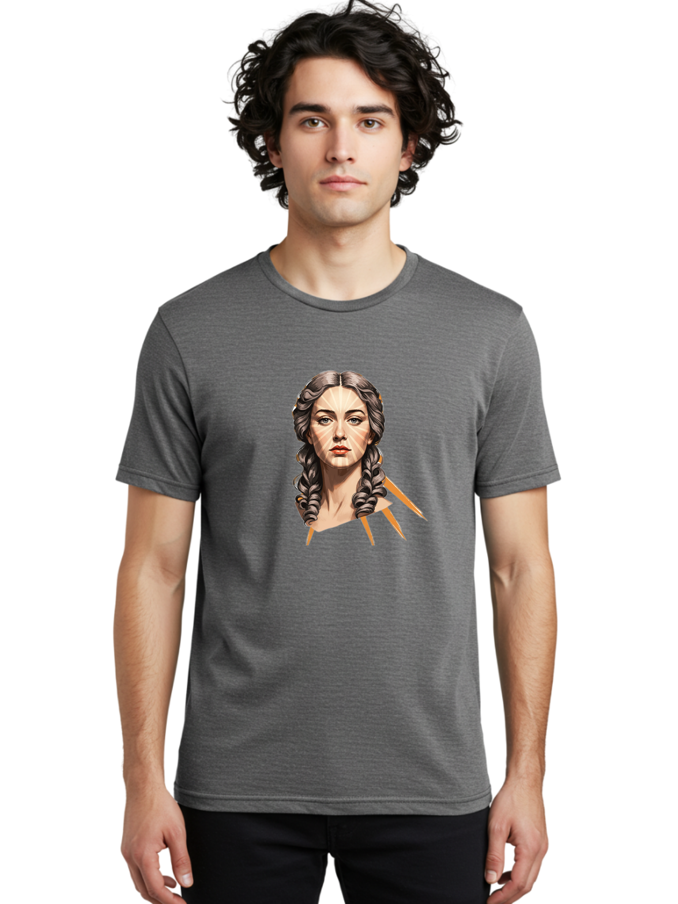 Woman-With-Braids Men'S Graphic Tee, 100% Cotton, Comfortable Casual Summer Wear, Machine Washable, Illustration Of A Woman, Braided Hair, Geometric Lines, Face Mapping, Digital Art, Modern Illustration, Creative Portrait, Artistic Expression Bad931