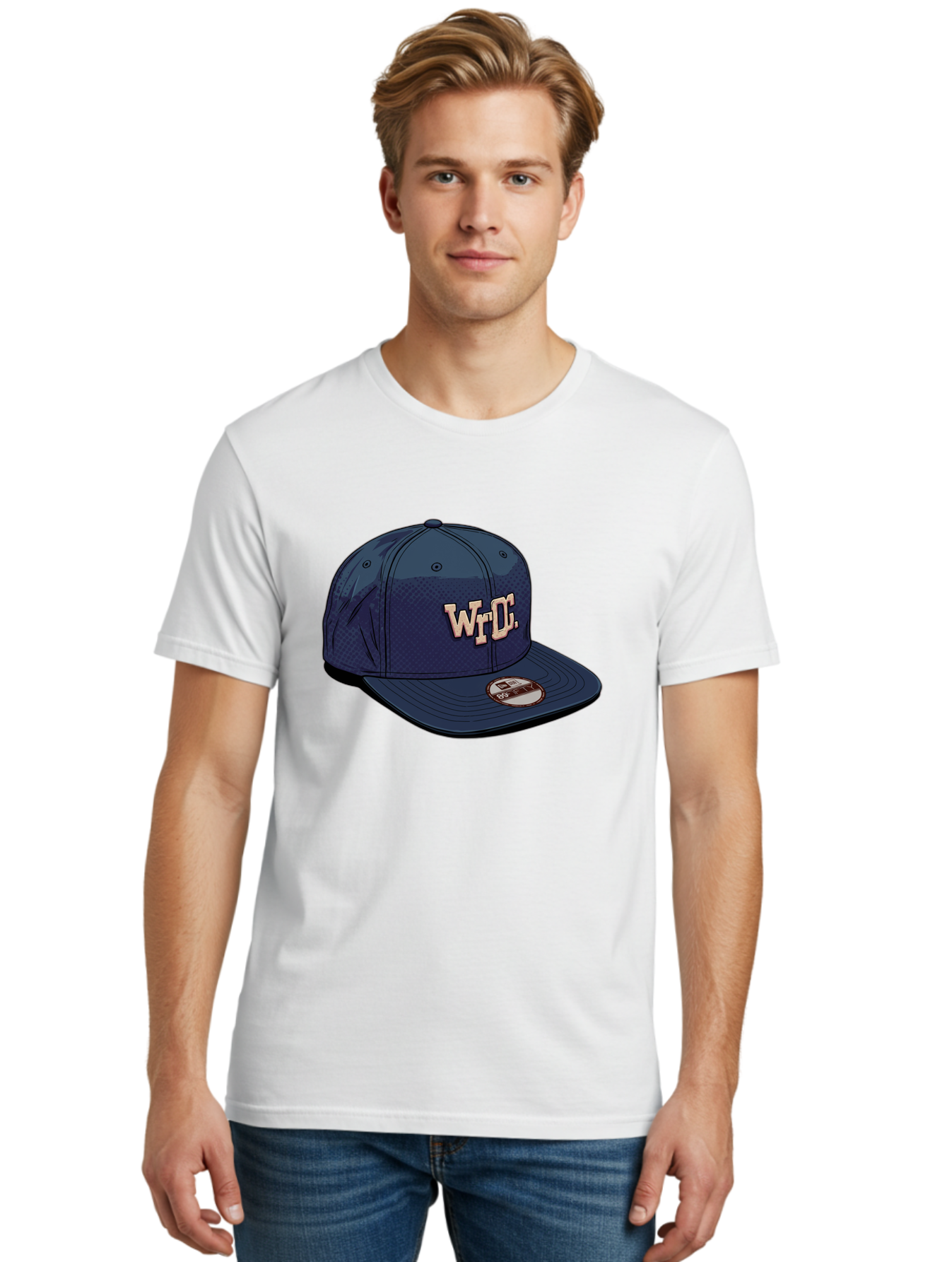 Wrdc-Baseball-Cap Men'S Graphic Tee, 100% Cotton, Comfortable Casual Summer Wear, Machine Washable, Navy Blue Baseball Cap, Trendy Hat, Streetwear Fashion, Wrdc Logo, New Era 59Fifty, Sports Apparel, Logo Design, Fashion Accessory Bad934