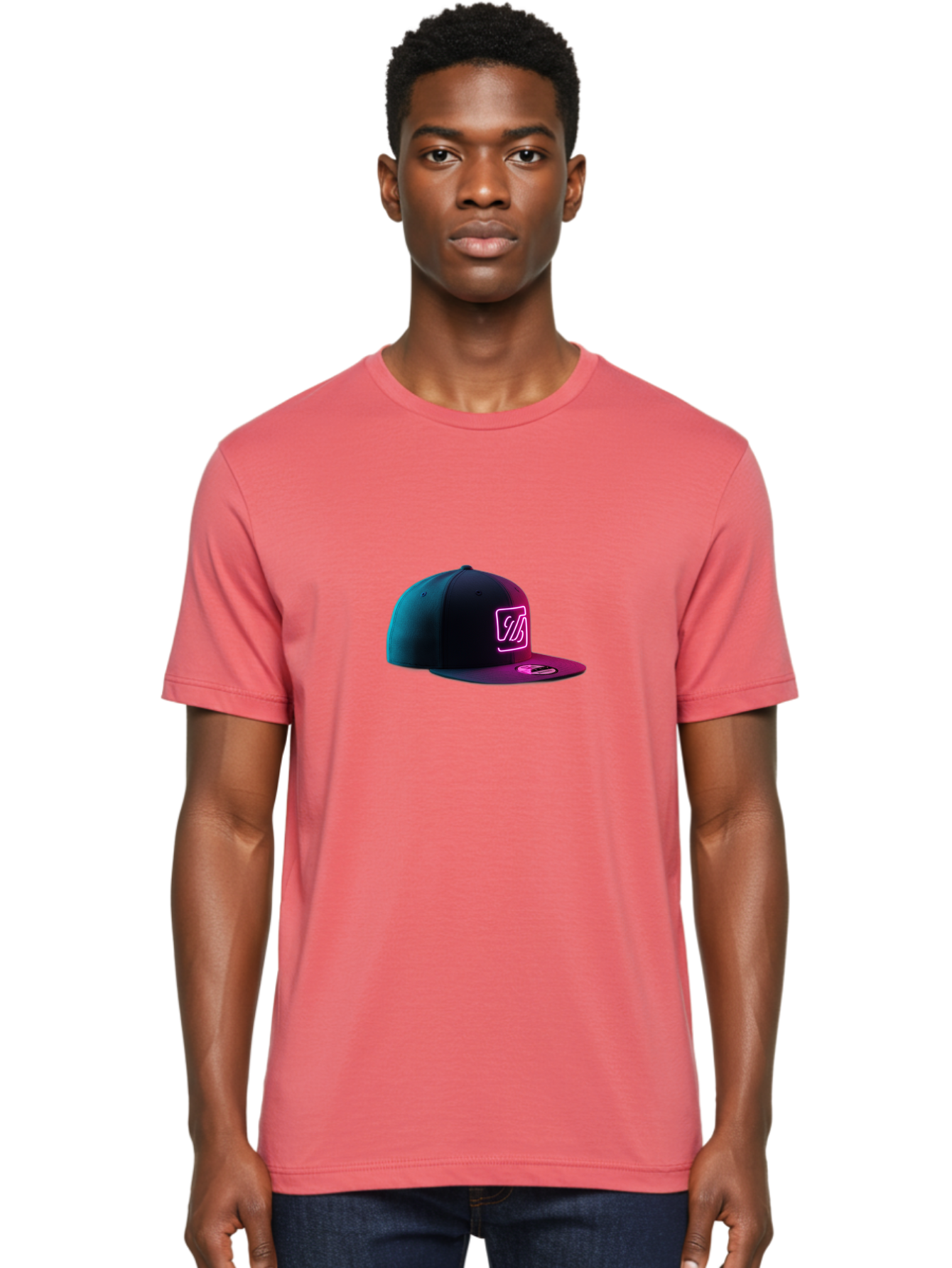 Yd-Logo-Cap Men'S Graphic Tee, 100% Cotton, Comfortable Casual Summer Wear, Machine Washable, Black Baseball Cap, Snapback Hat, Neon Pink Logo, Zild Branding, Streetwear Fashion, Trendy Accessories, Bold Design, Modern Style, Edgy Look Bad936