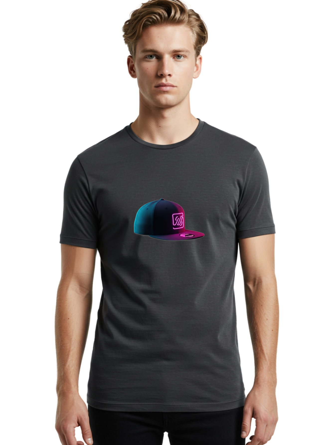 Yd-Logo-Cap Men'S Graphic Tee, 100% Cotton, Comfortable Casual Summer Wear, Machine Washable, Black Baseball Cap, Snapback Hat, Neon Pink Logo, Zild Branding, Streetwear Fashion, Trendy Accessories, Bold Design, Modern Style, Edgy Look Bad936