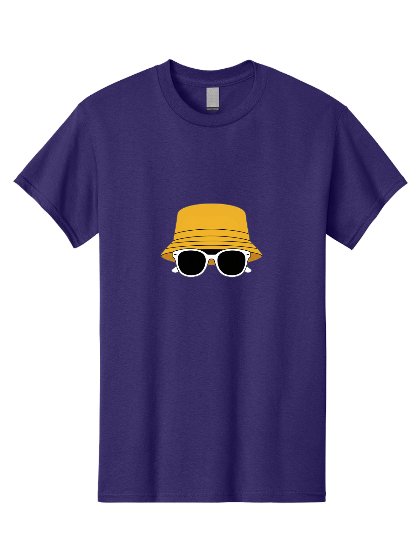 Yellow-Bucket-Hat-And-Sunglasses Men'S Graphic Tee, 100% Cotton, Comfortable Casual Summer Wear, Machine Washable, Cartoon Style, White Sunglasses, Yellow Bucket Hat, Minimalist Design, Fashion Accessory, Trendy Look, Cool Shades, Summer Vibe Bad938